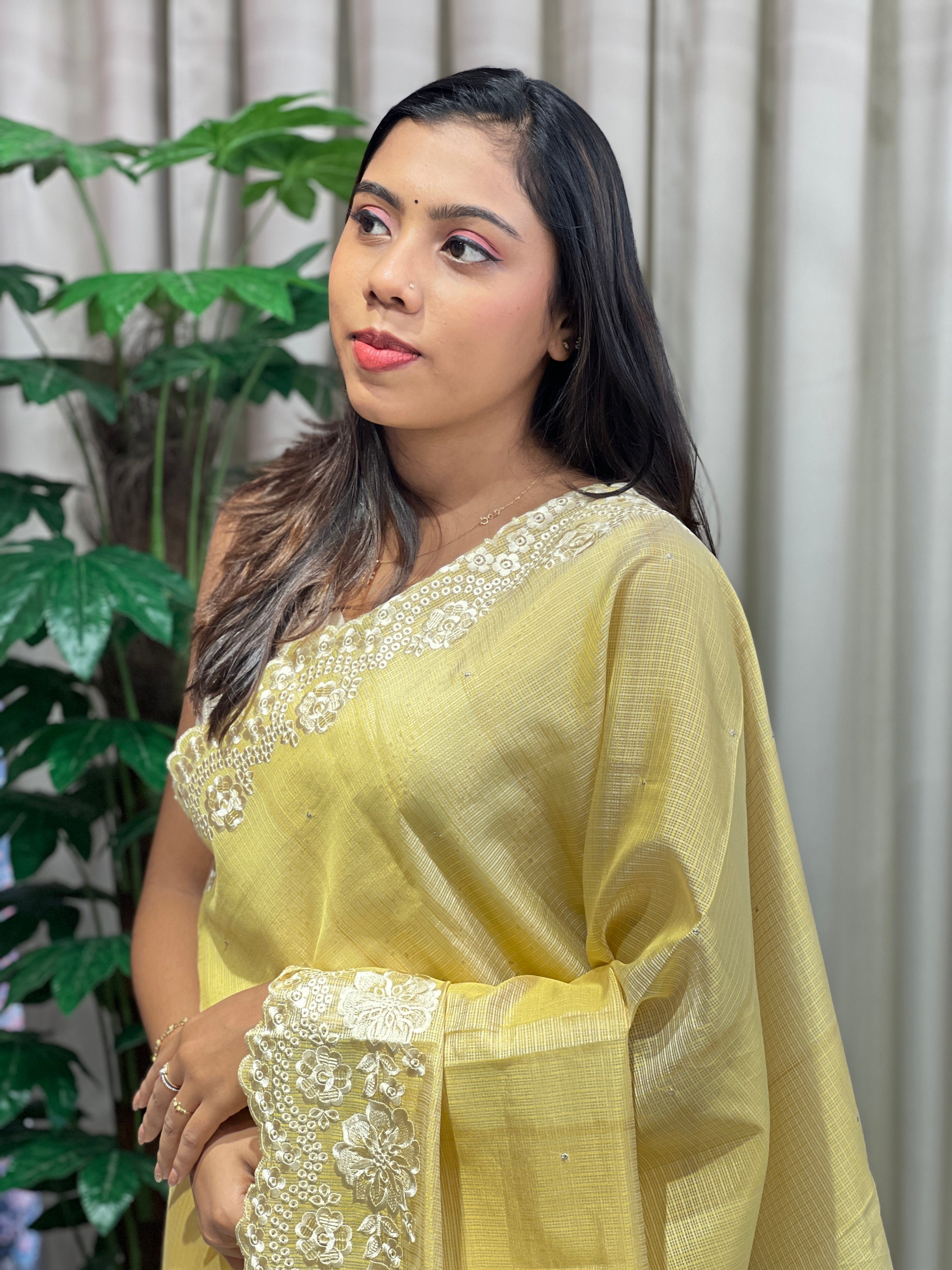 Floral Machine Embroidery Detailed Silky Kota Saree | PKS118