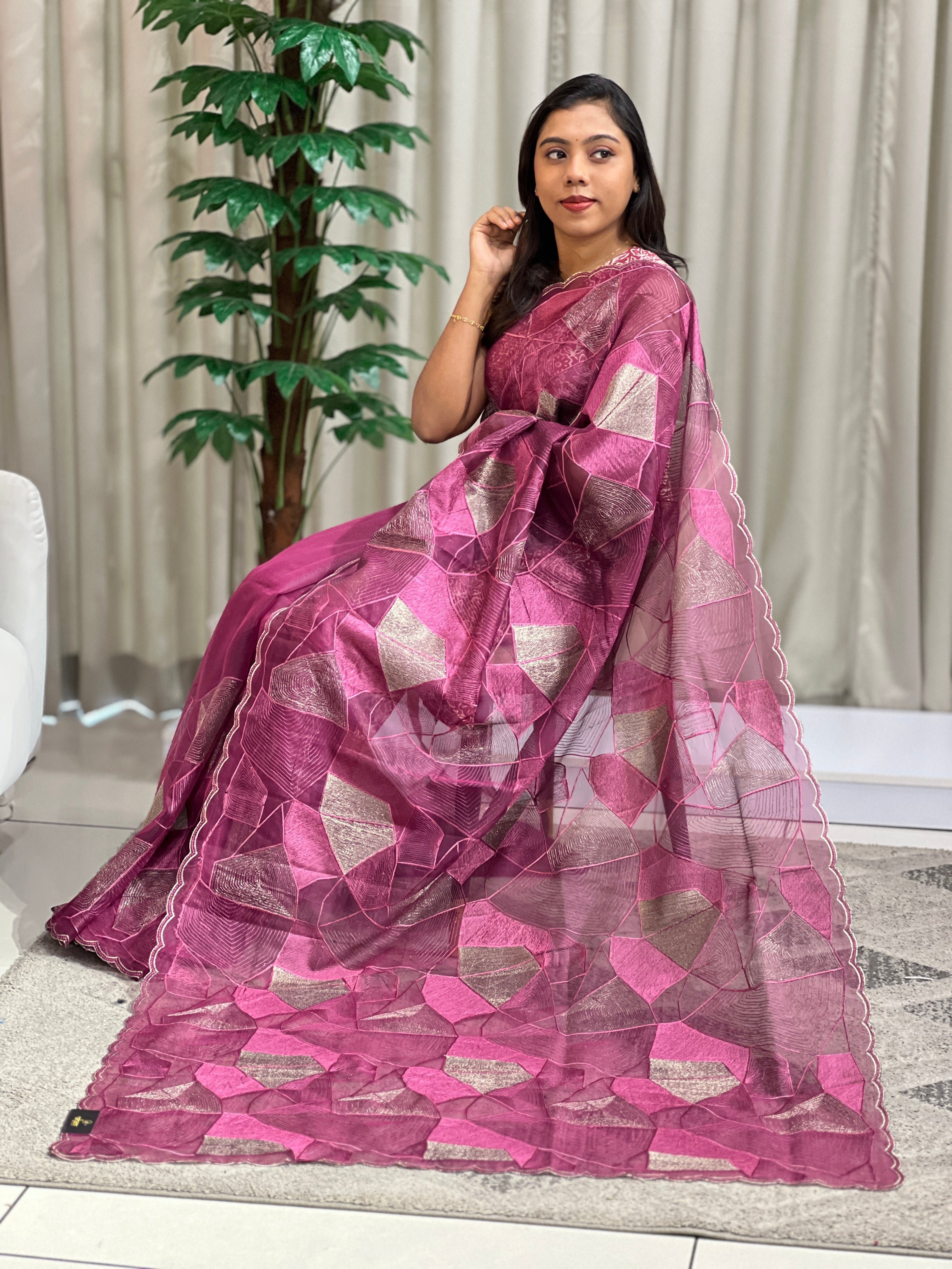 Floral Embroidered Organza Saree | ZSS150