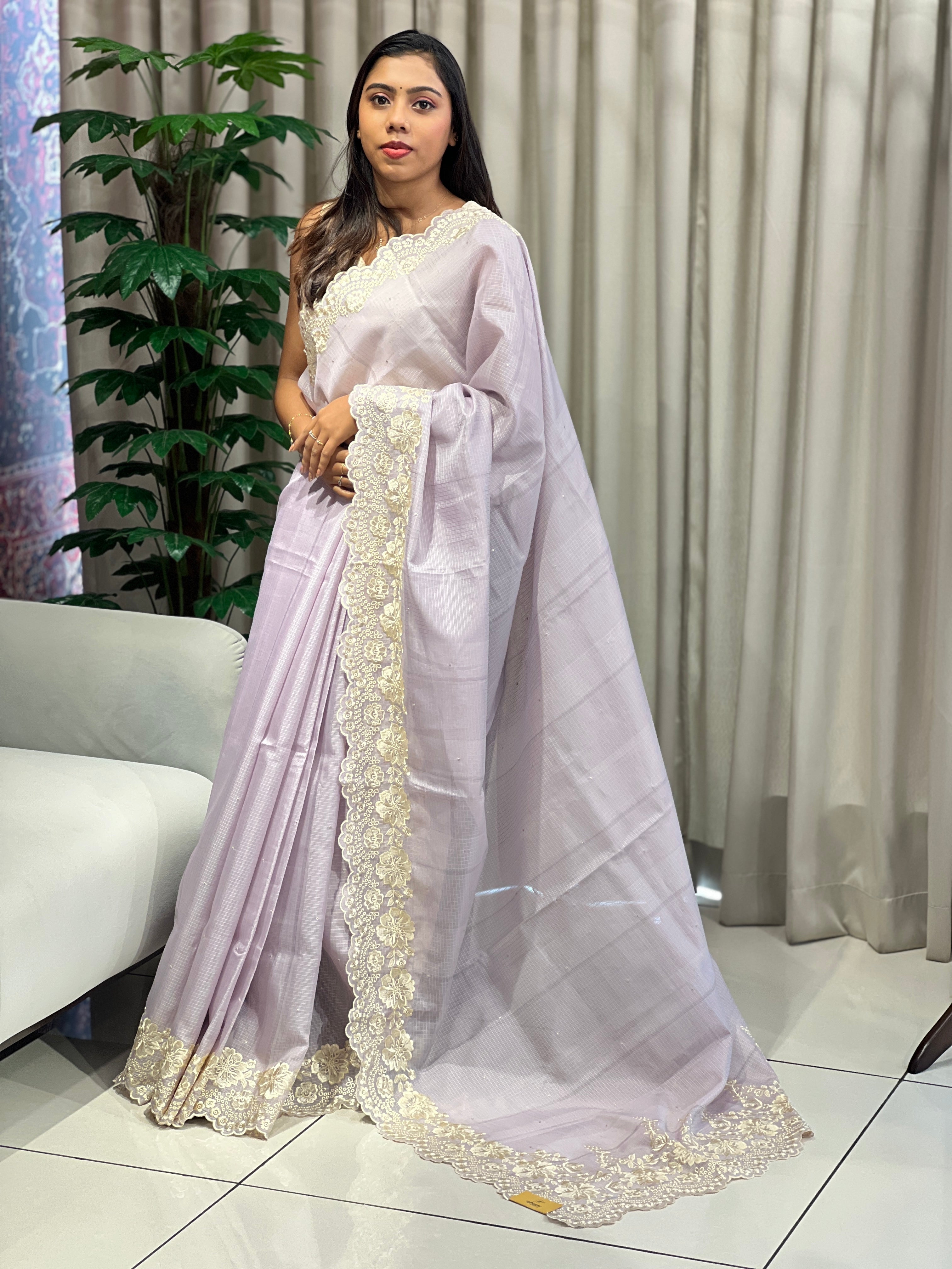 Floral Machine Embroidery Detailed Silky Kota Saree | PKS117