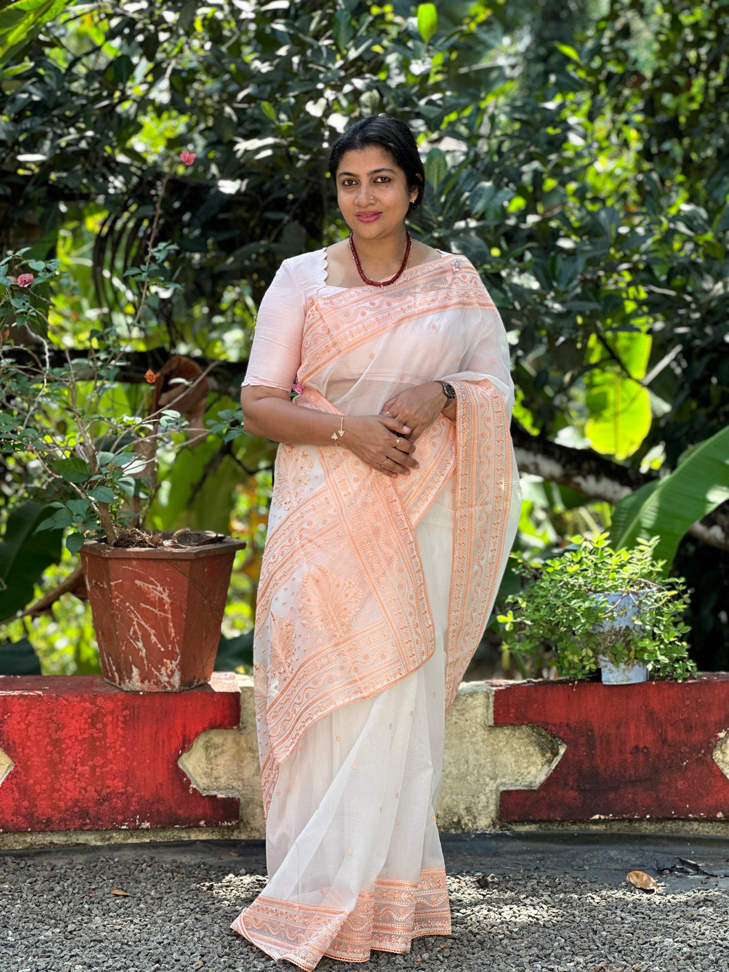 Computerized Machine Embroidered  Viscose Organza Saree | TOT136