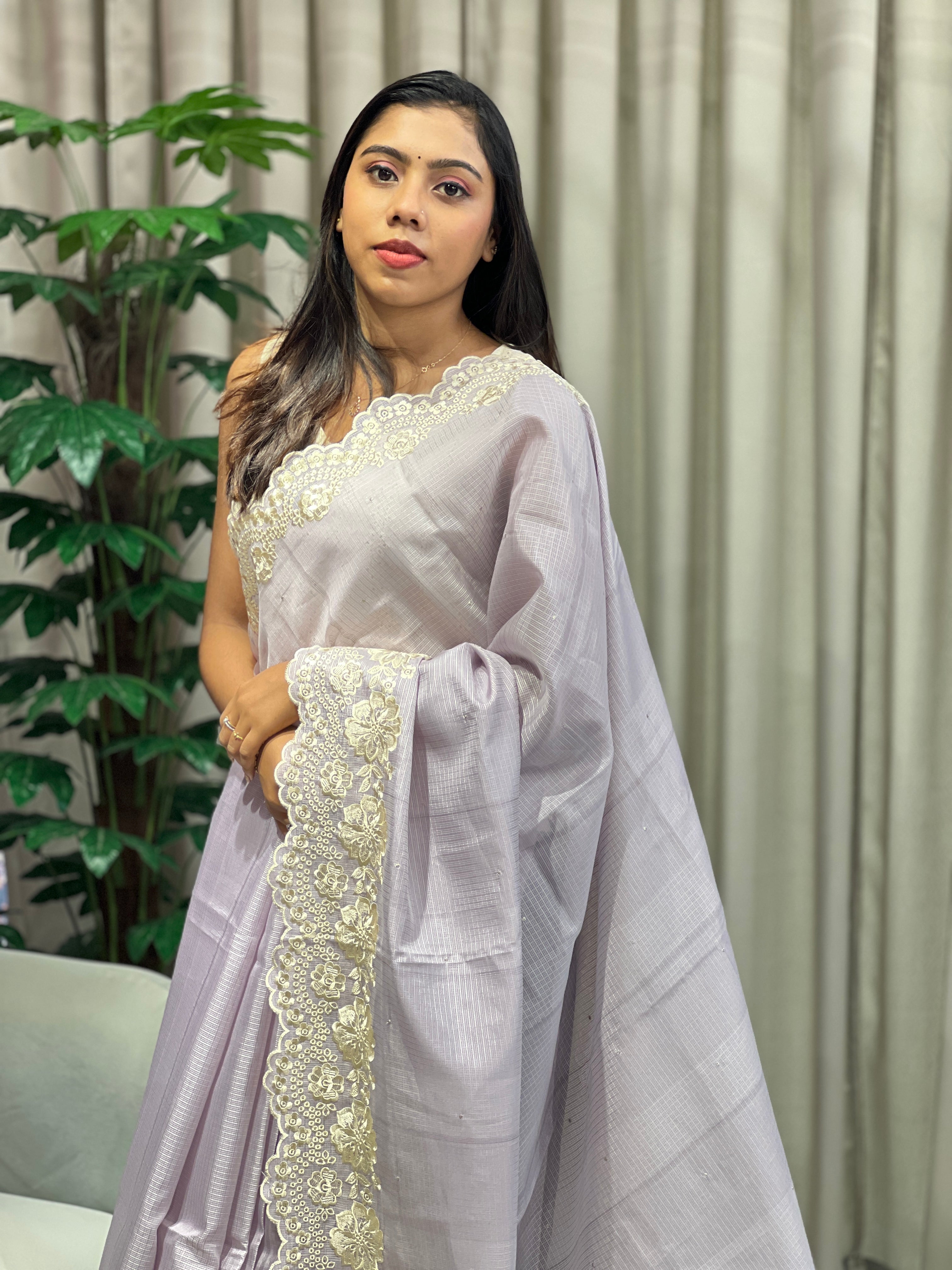 Floral Machine Embroidery Detailed Silky Kota Saree | PKS117