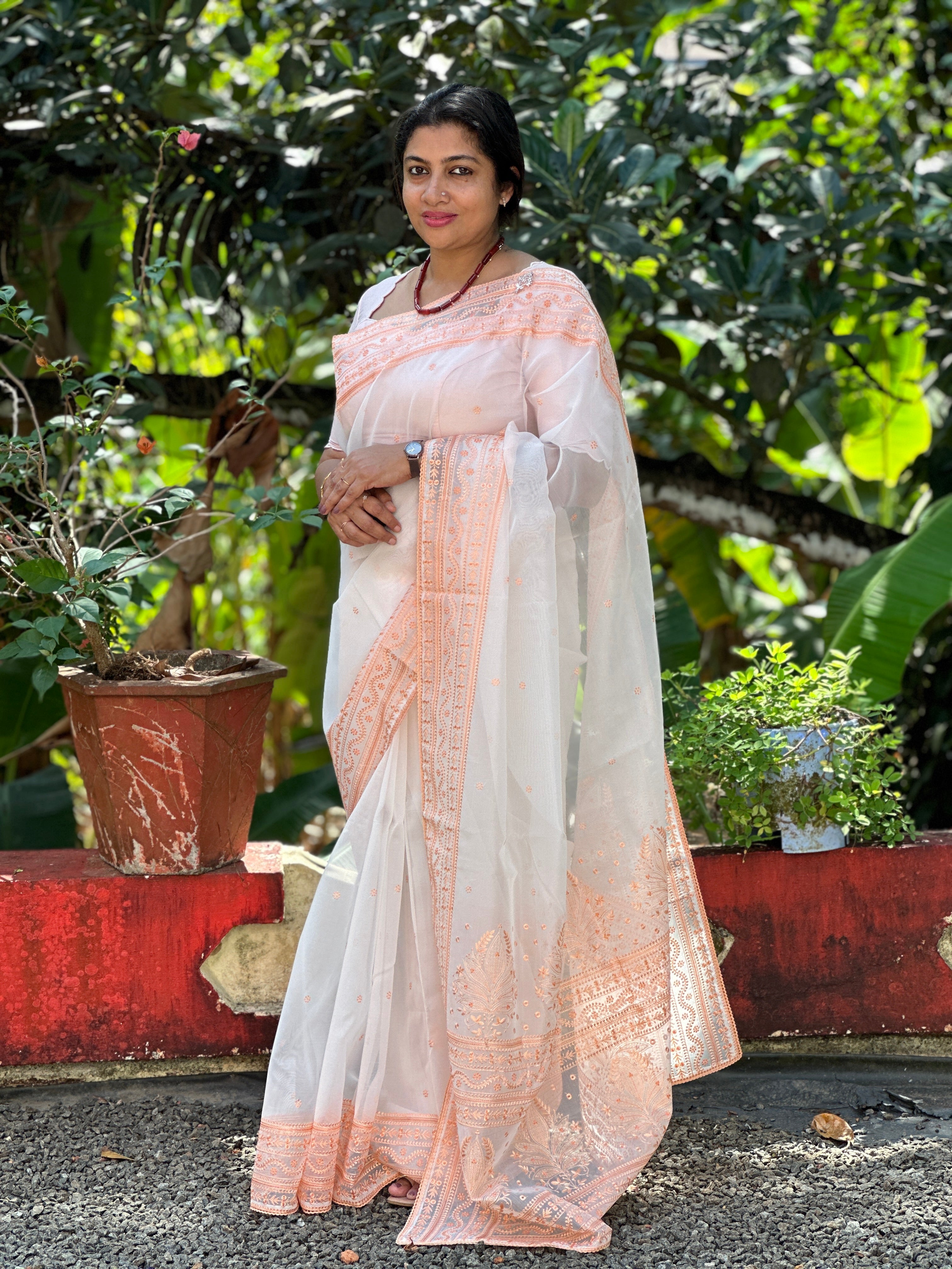 Computerized Machine Embroidered  Viscose Organza Saree | TOT136