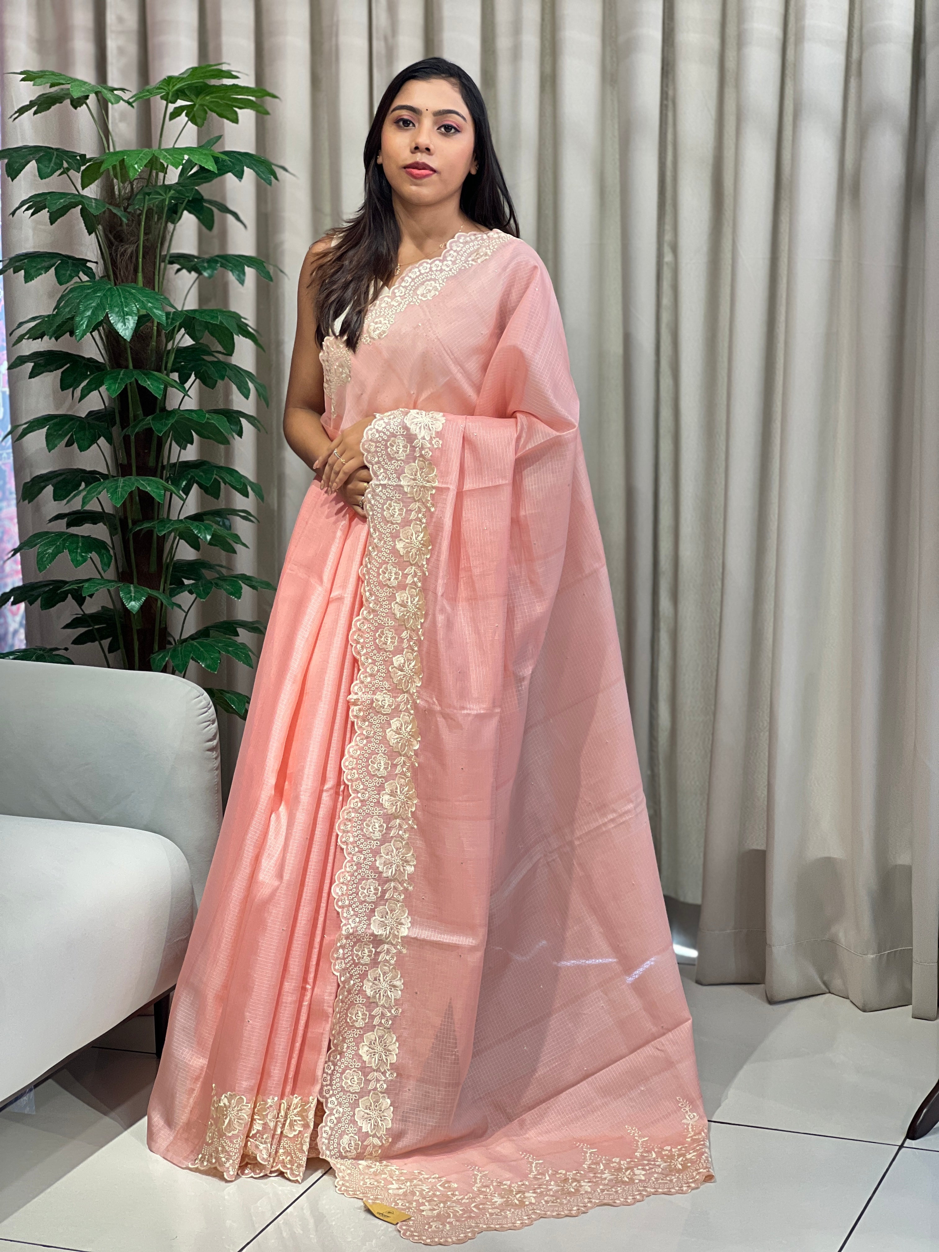 Floral Machine Embroidery Detailed Silky Kota Saree | PKS116