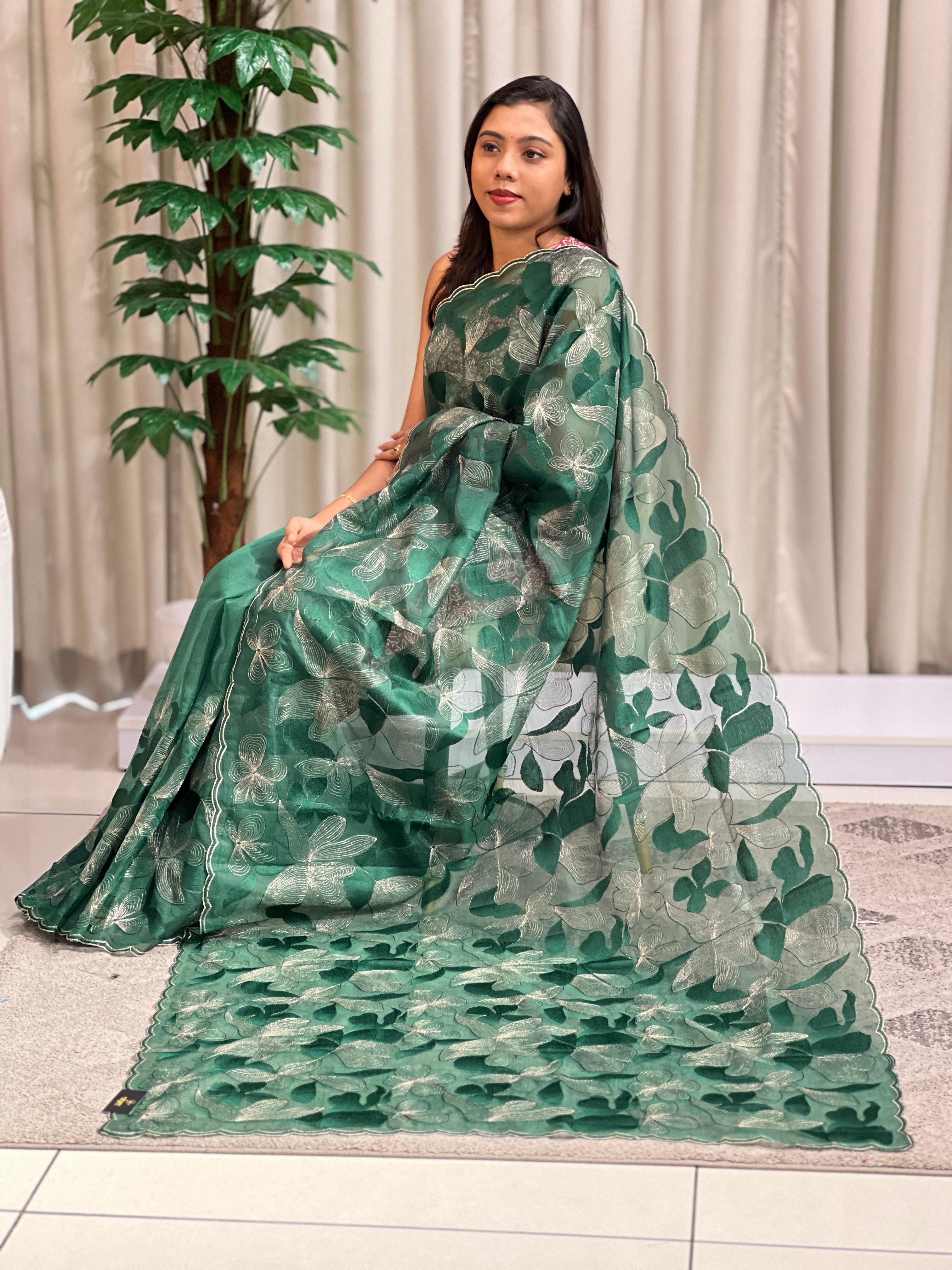 Floral Embroidered Organza Saree | ZSS147