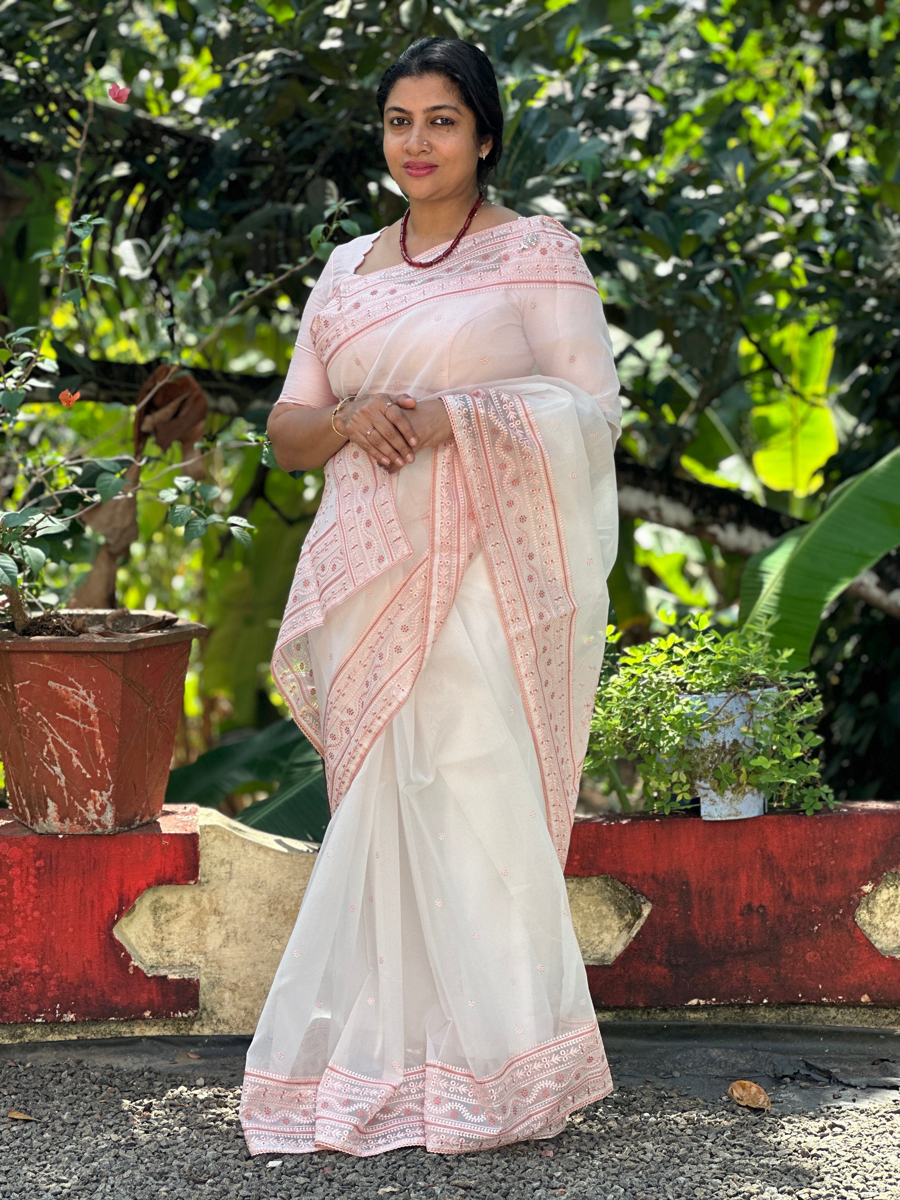 Computerized Machine Embroidered  Viscose Organza Saree | TOT136