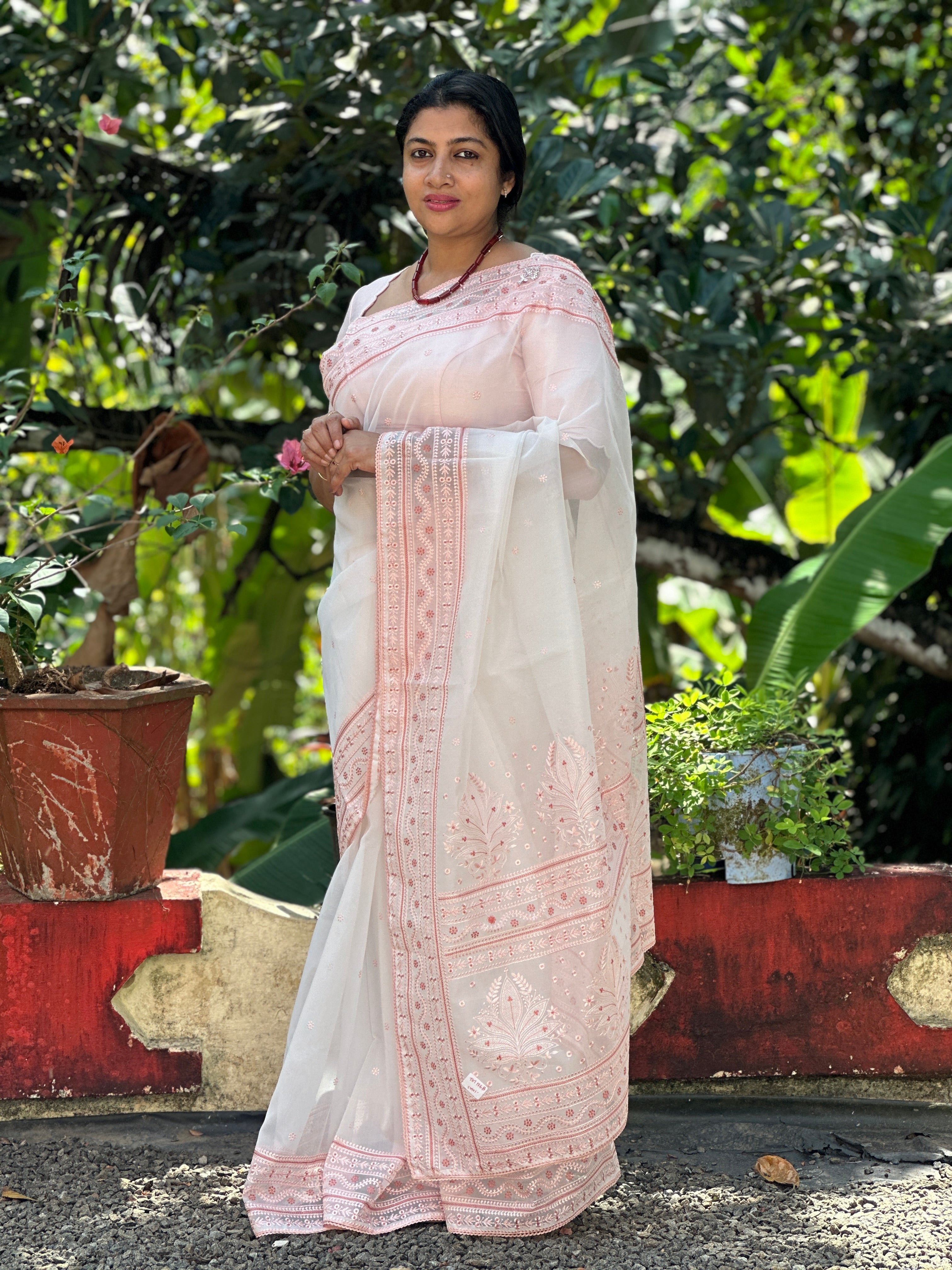 Computerized Machine Embroidered  Viscose Organza Saree | TOT136