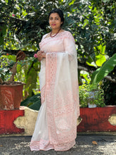Computerized Machine Embroidered  Viscose Organza Saree | TOT136