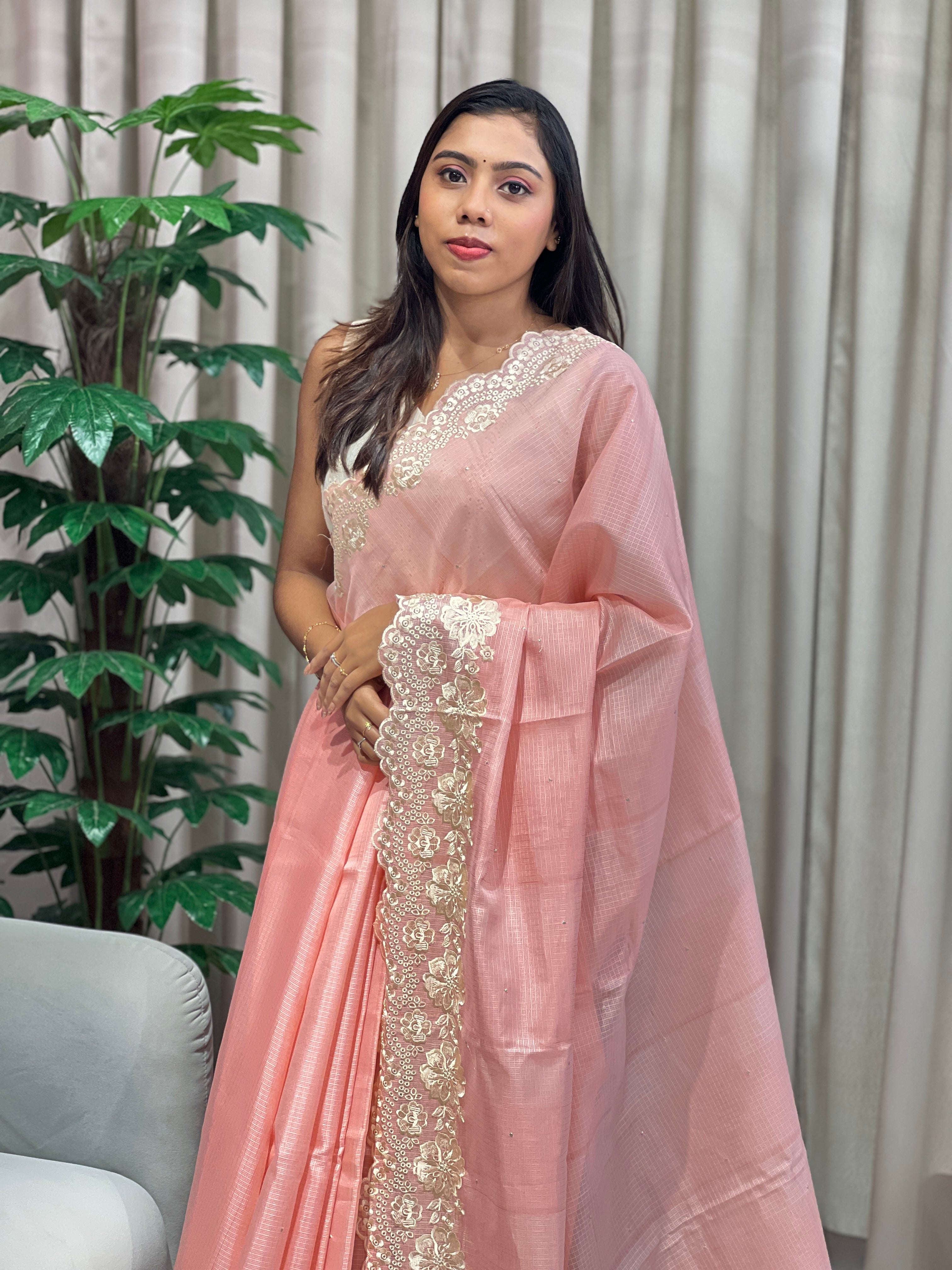 Floral Machine Embroidery Detailed Silky Kota Saree | PKS116