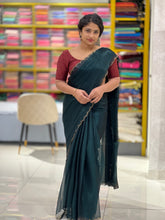 Stone Work Scallop Pattern Shimmer Organza Saree | SBP401