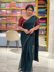 Stone Work Scallop Pattern Shimmer Organza Saree | SBP401
