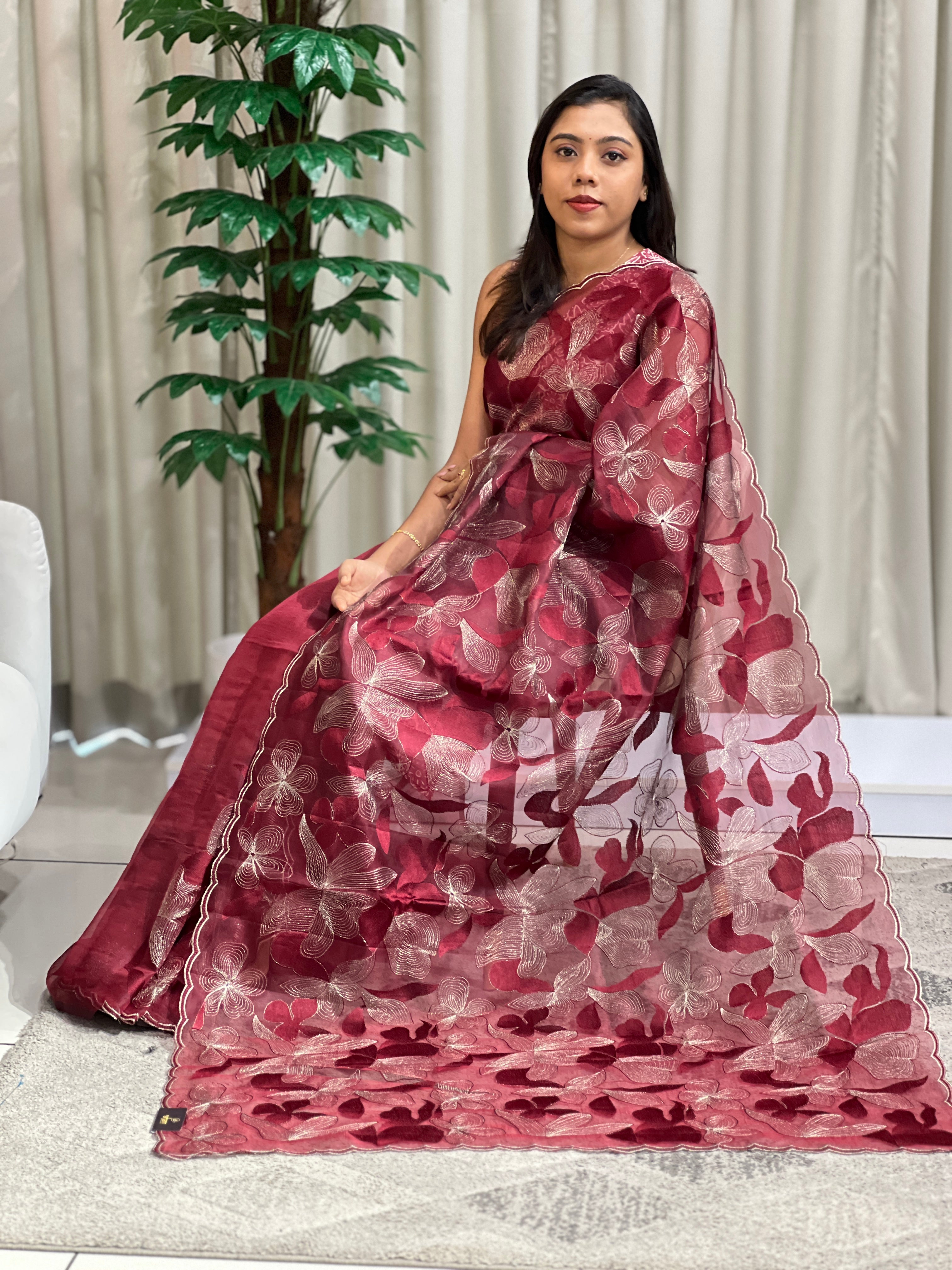 Floral Embroidered Organza Saree | ZSS145