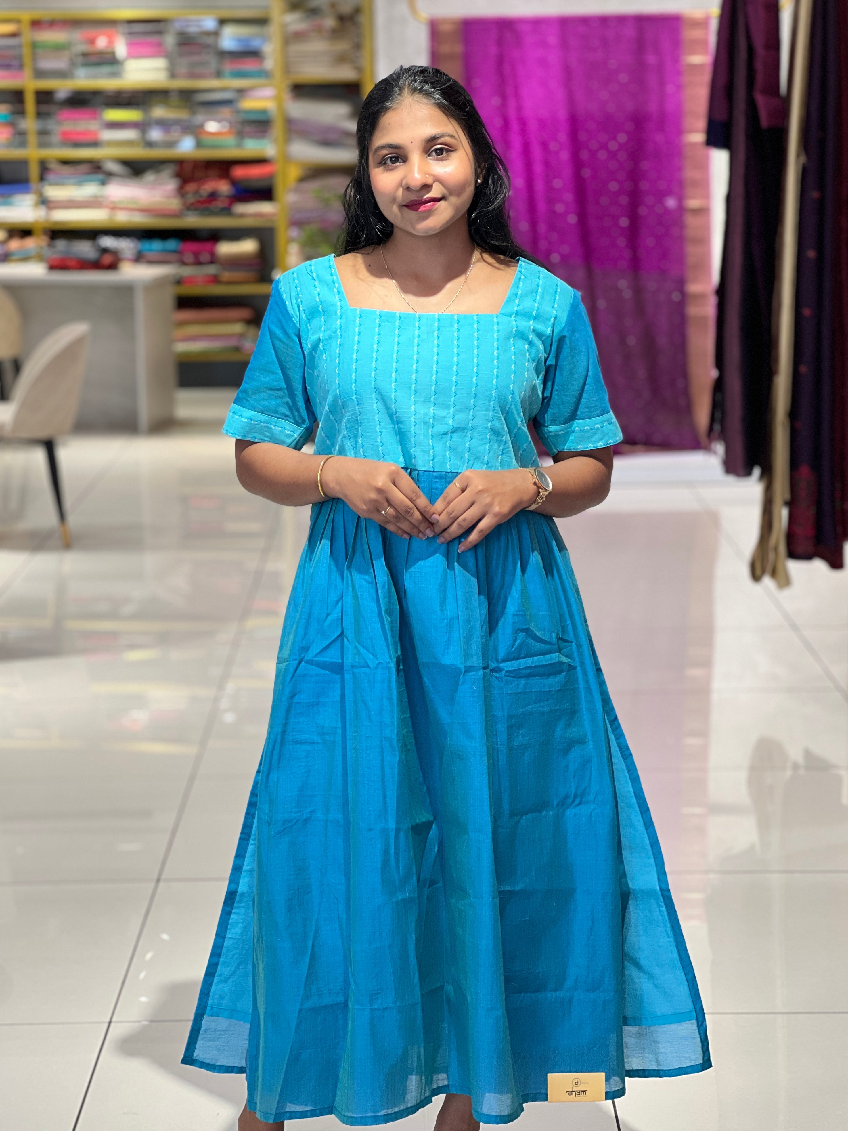 Thread Woven Patterned A-line Cotton Kurta | DNT893