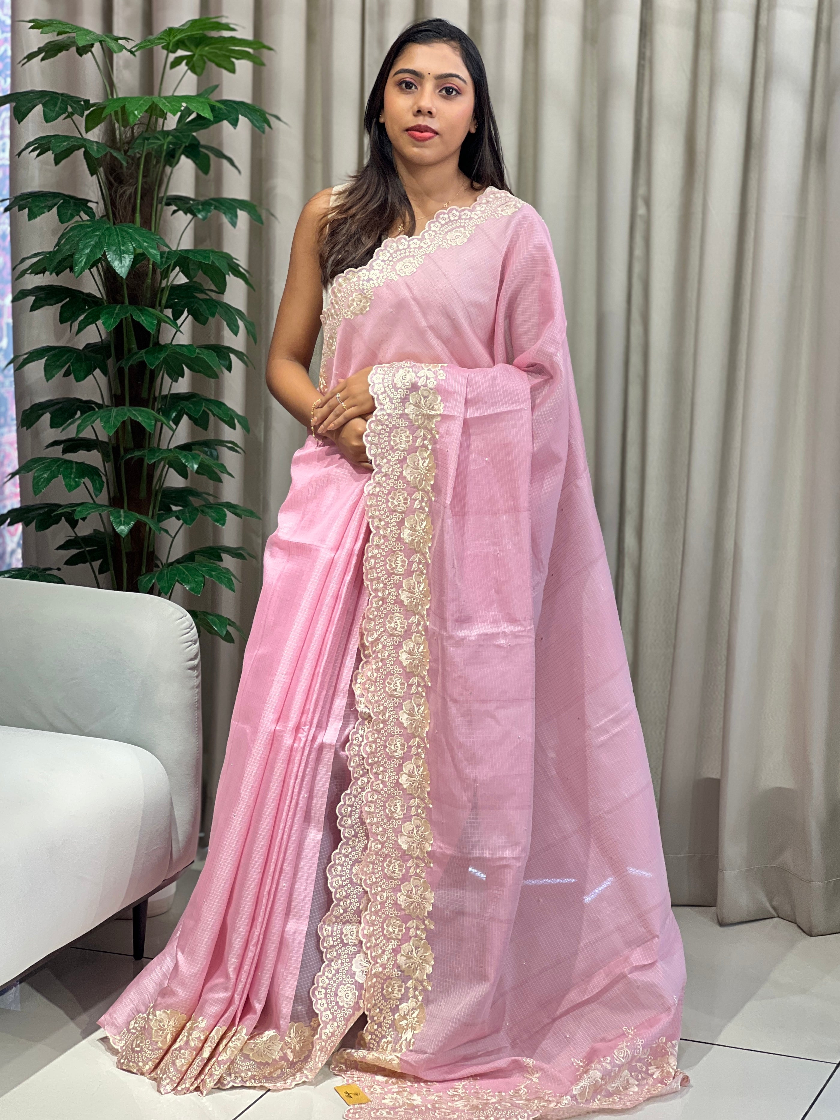 Floral Machine Embroidery Detailed Silky Kota Saree | PKS114