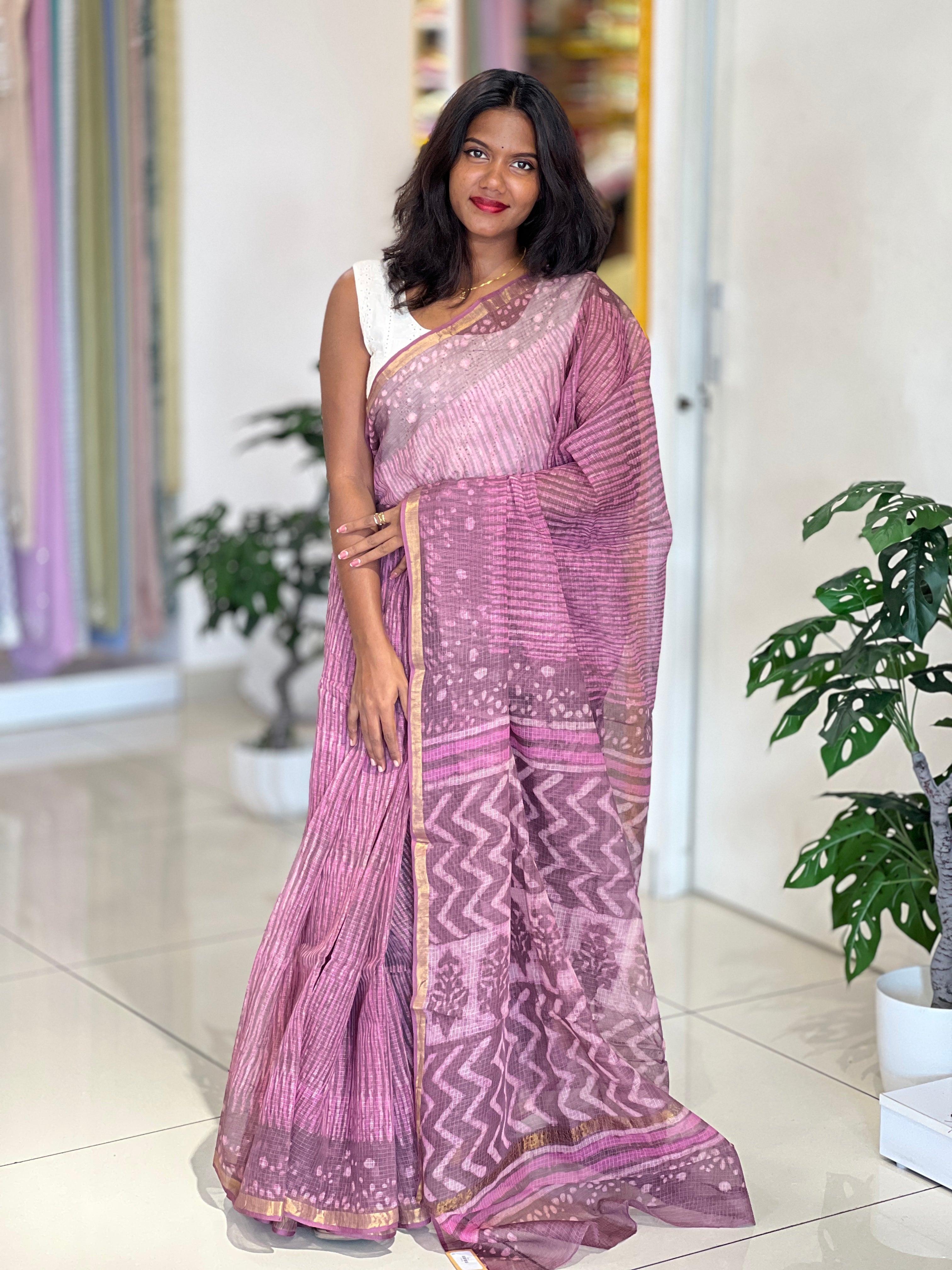 Floral Hand Block Printed Kota Saree | VFC603