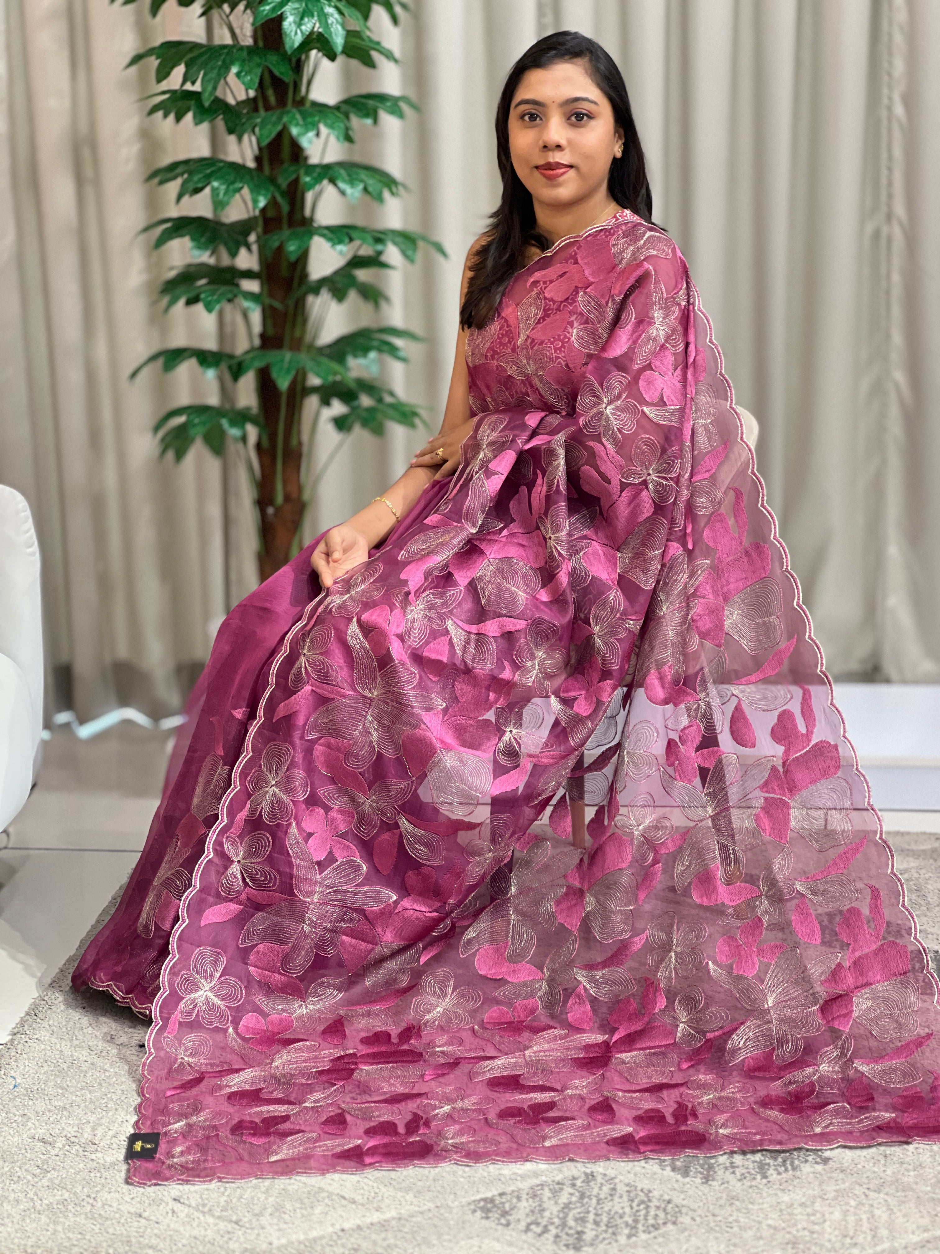 Floral Embroidered Organza Saree | ZSS146