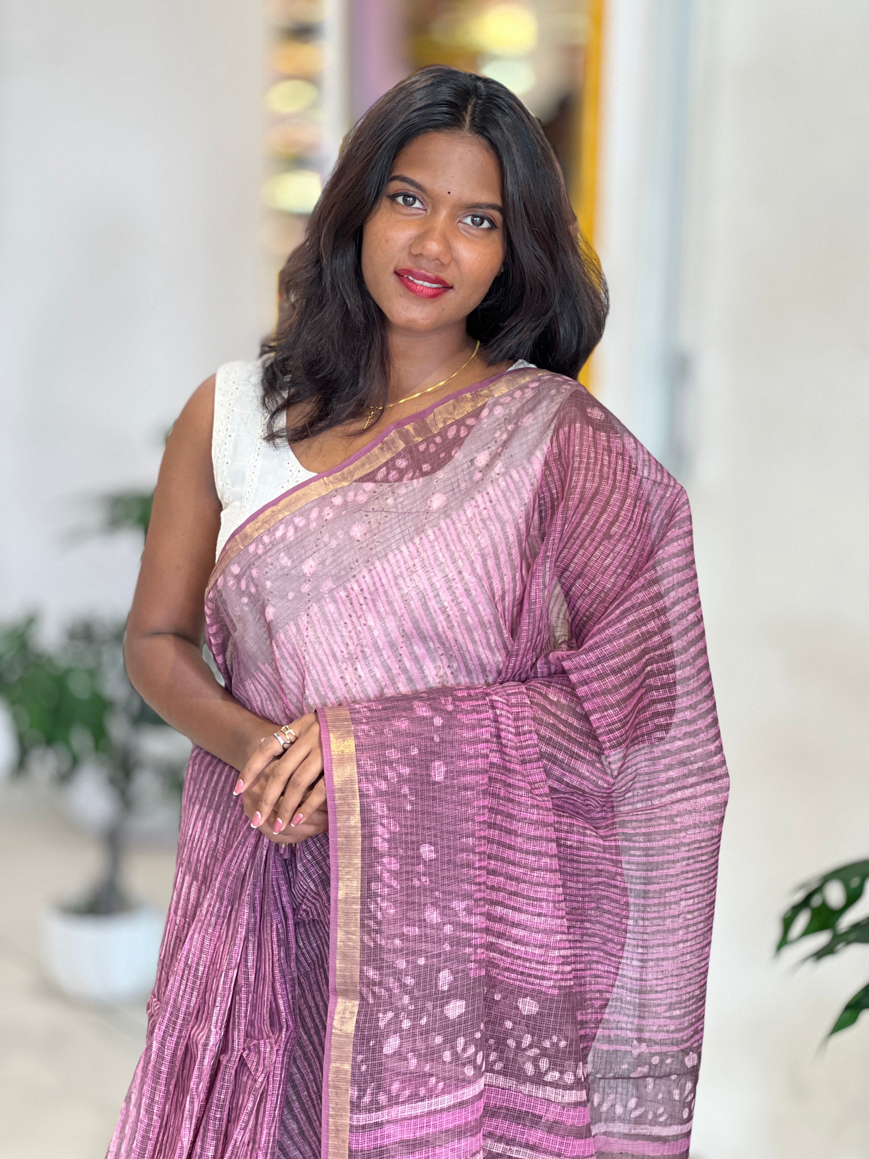 Floral Hand Block Printed Kota Saree | VFC603