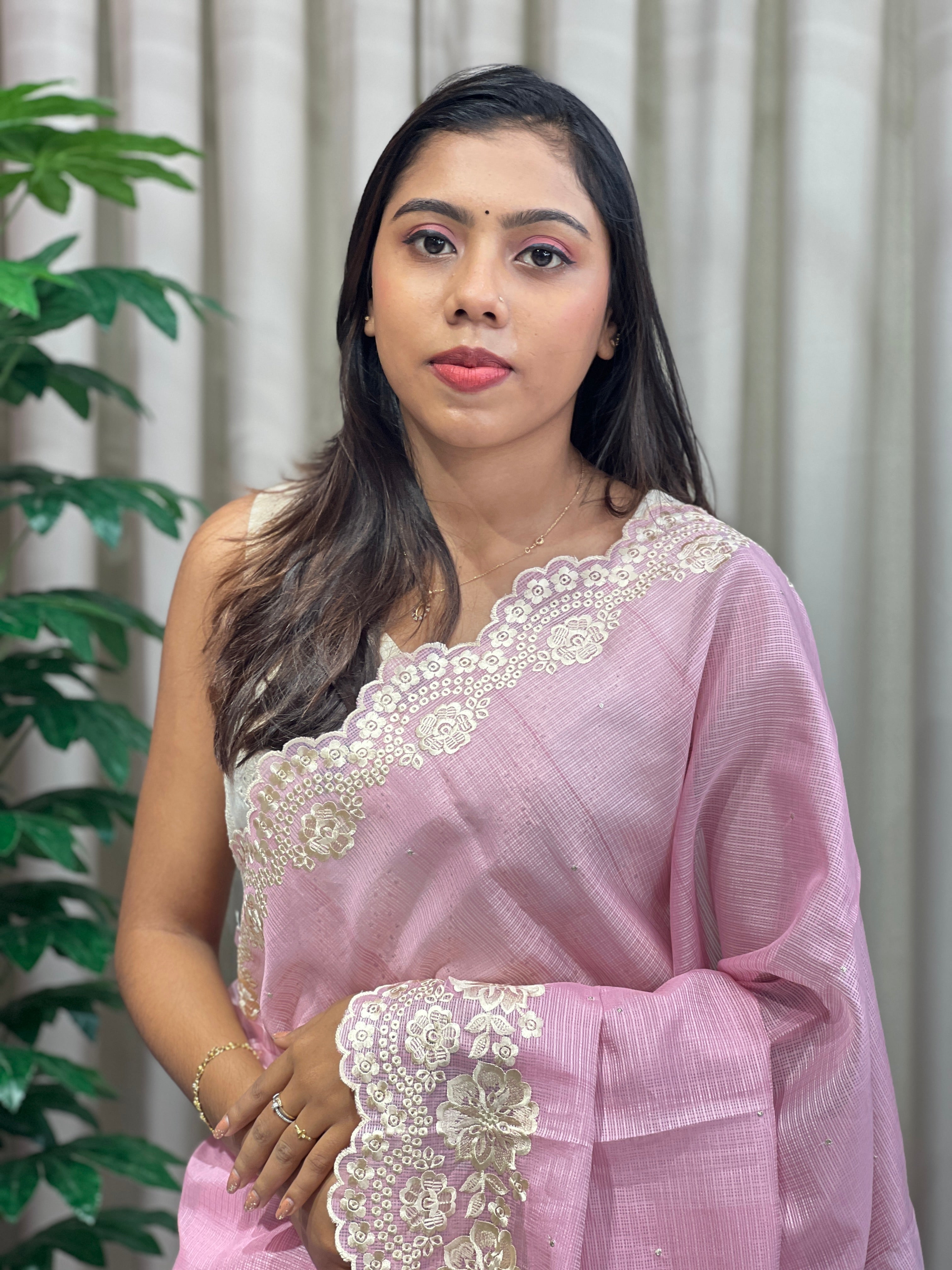 Floral Machine Embroidery Detailed Silky Kota Saree | PKS114