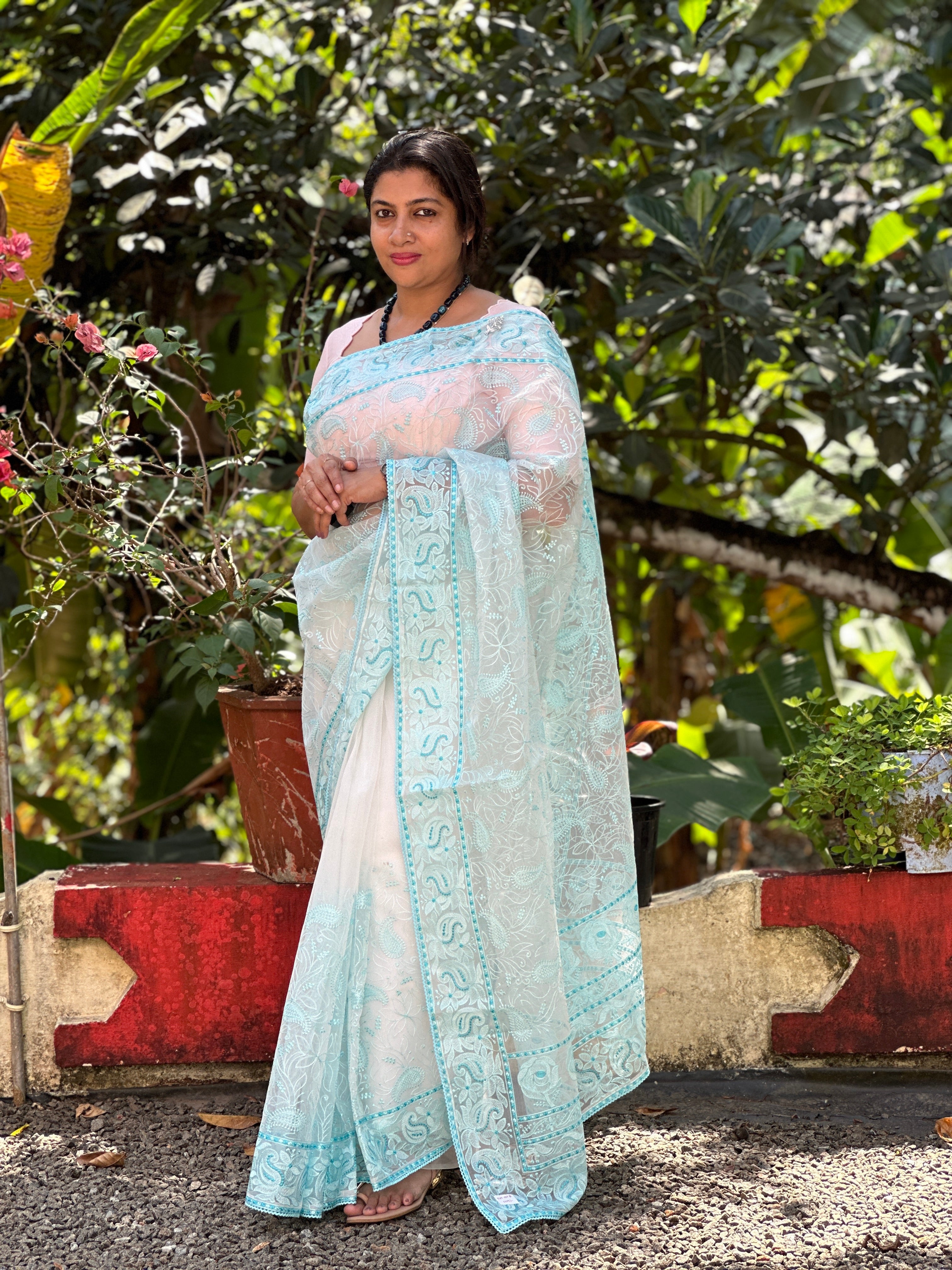 Machine Embroidered Viscose Organza Saree | TOT135