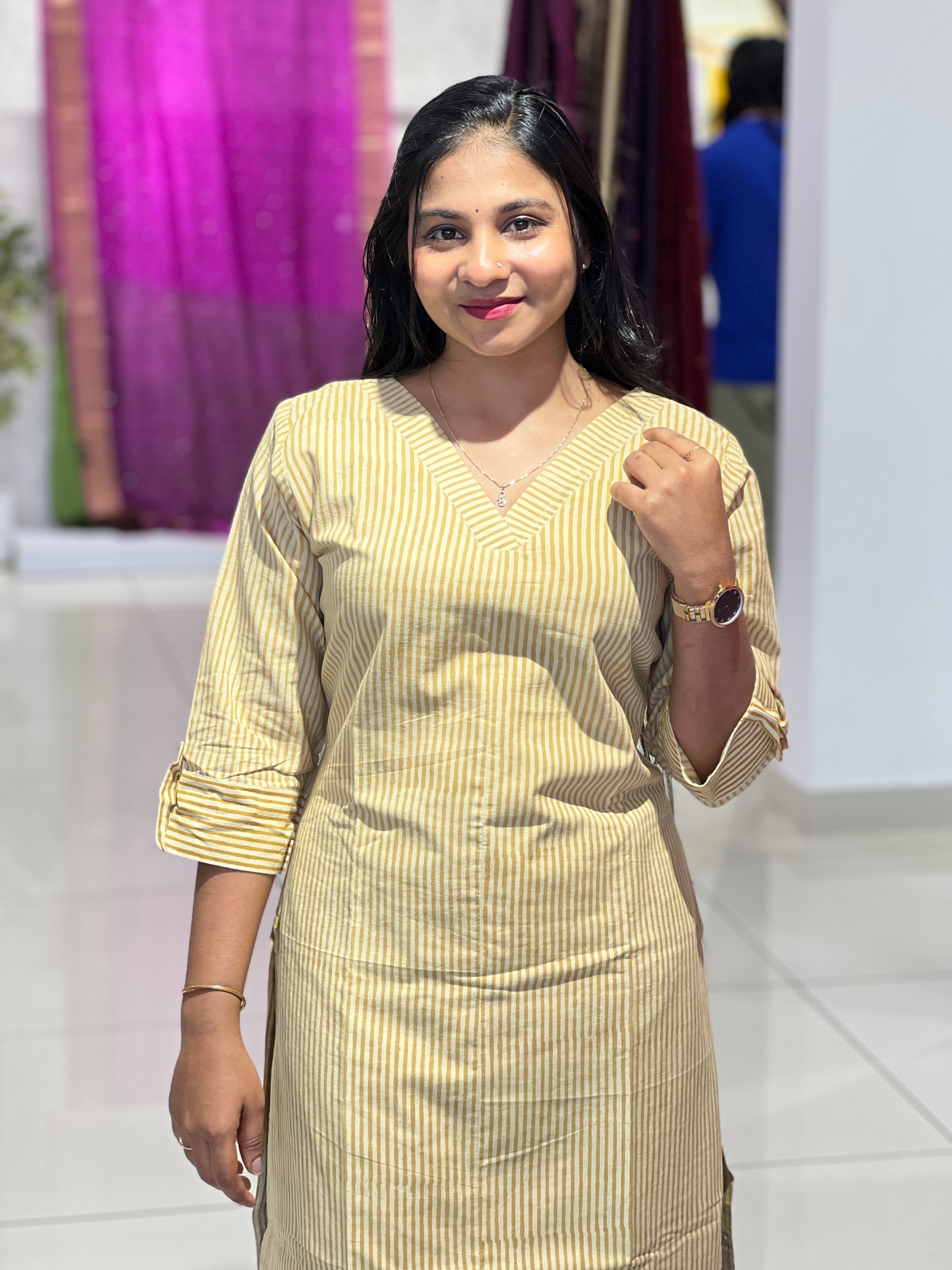 Stripes Pattern Cotton Kurta | RMLA162