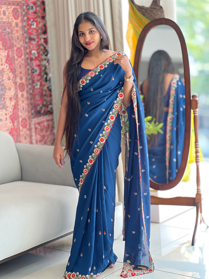 Embroidery Border Pattern Vichitra Silk Saree | RP533