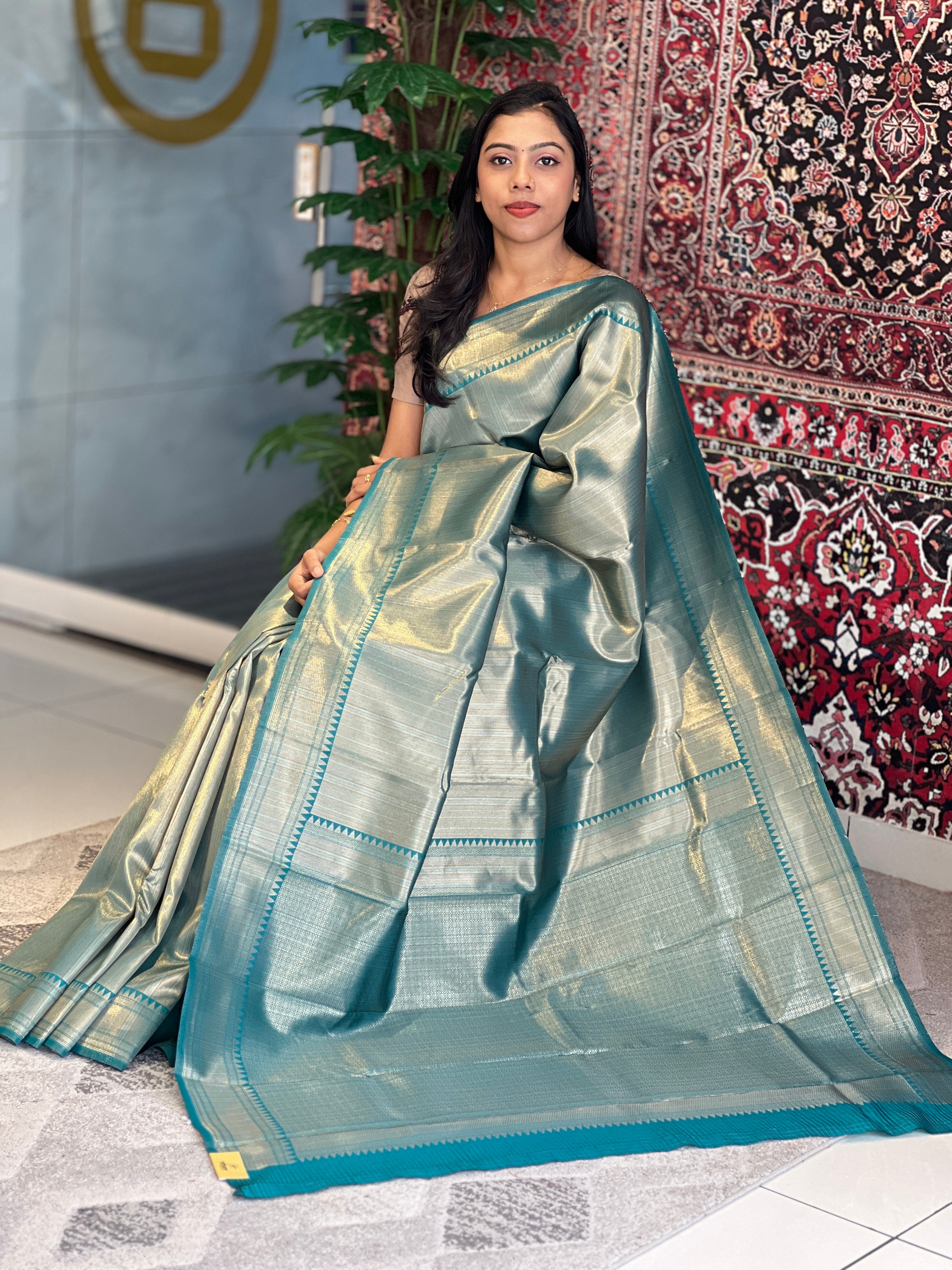 Tissue Weaving Stripes Patterned Semi Silk Saree | KAC242
