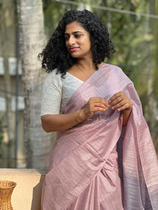 Stripe Weaving Pattern Bhagalpuri Linen Saree | DLS184