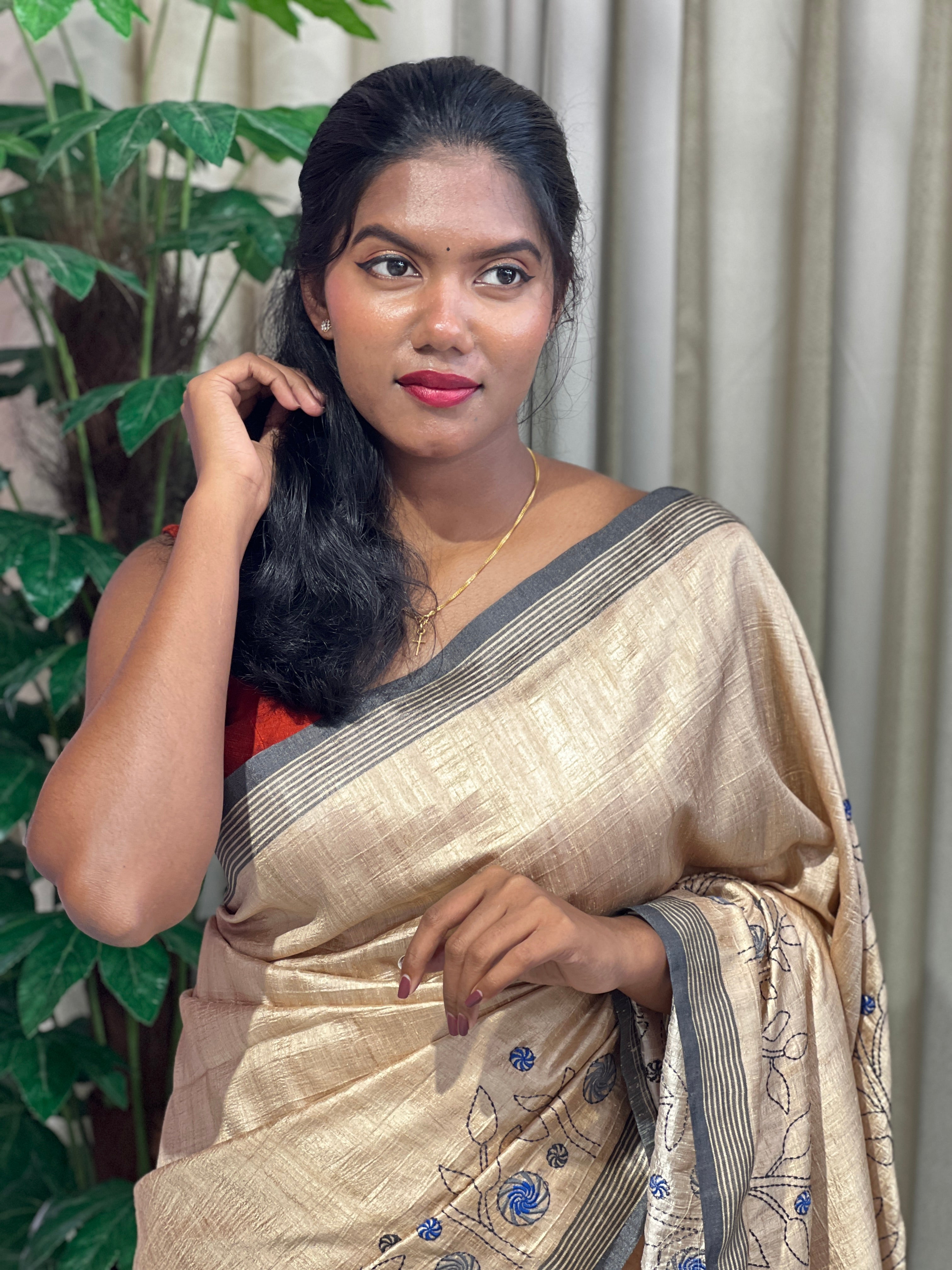 Machine Embroidery Semi Tussar Saree | SSN174