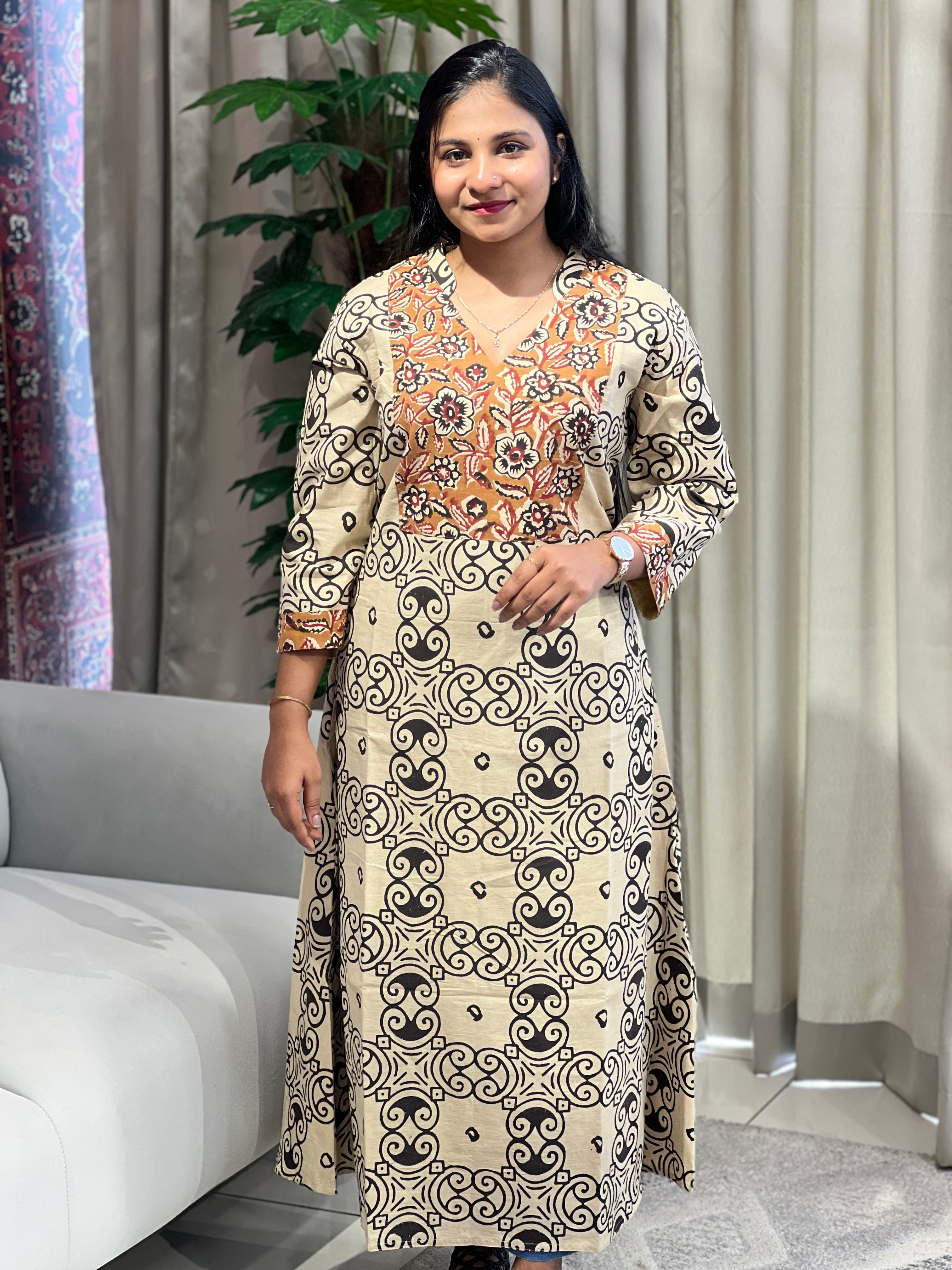 Printed A- Line Cotton Kurta | DNT887