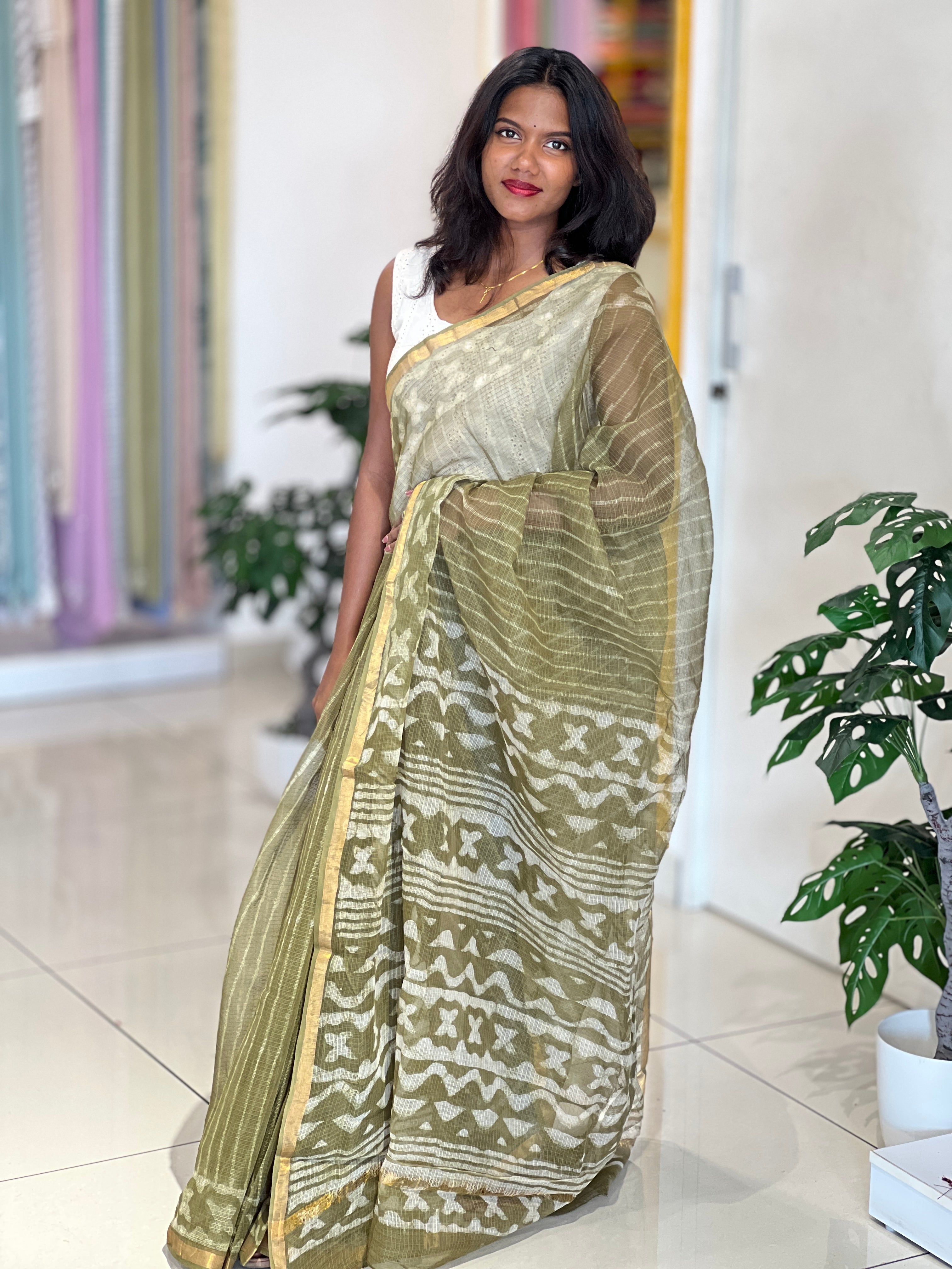 Floral Hand Block Printed Kota Saree | VFC612