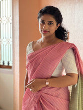 Golden Lurex Yarns Stripe Weaving Pattern Bhagalpuri Linen Saree | DLS180