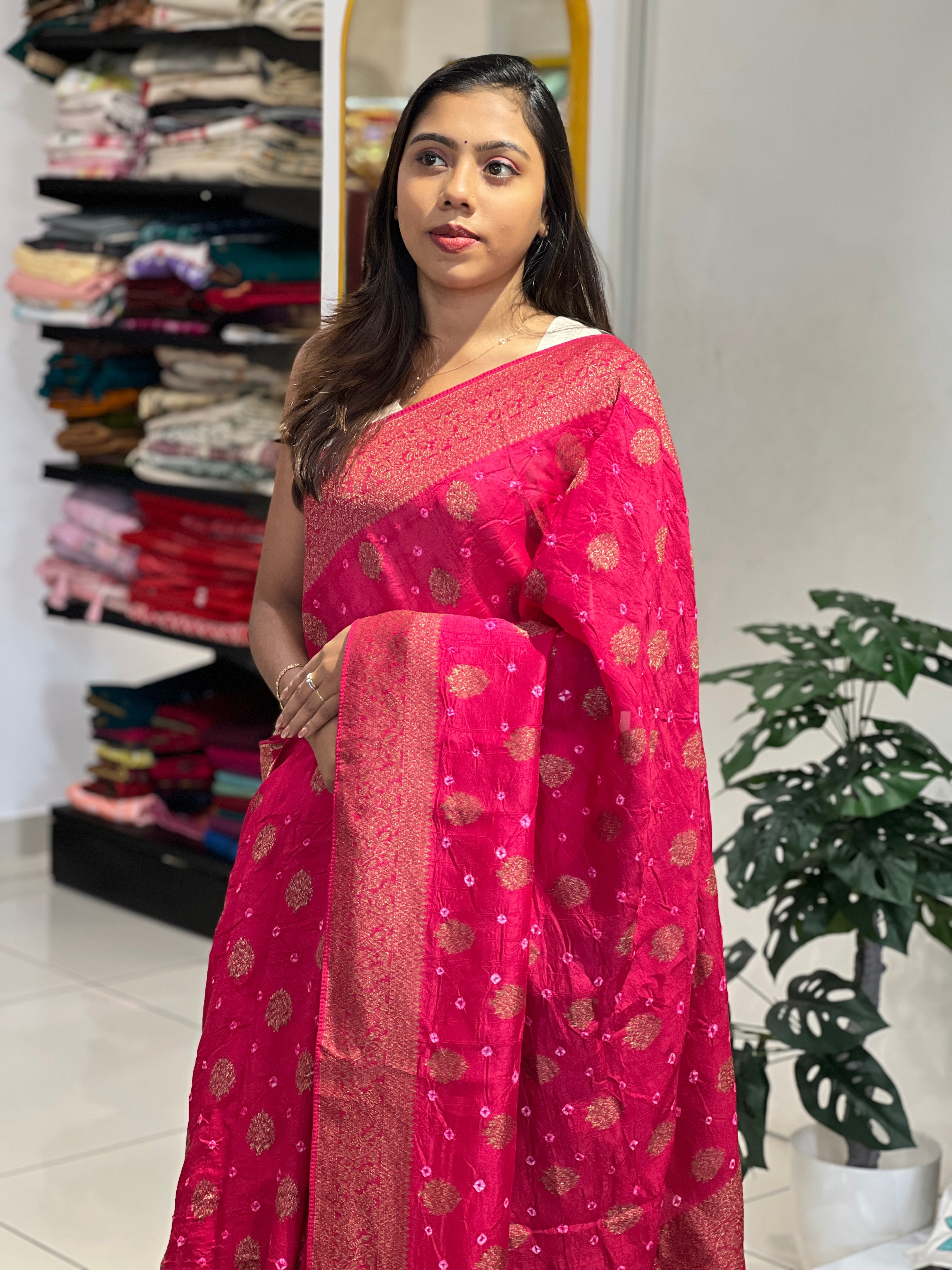 Banarasi & Bandhani Detailed Semi Tussar Saree | YNG1124