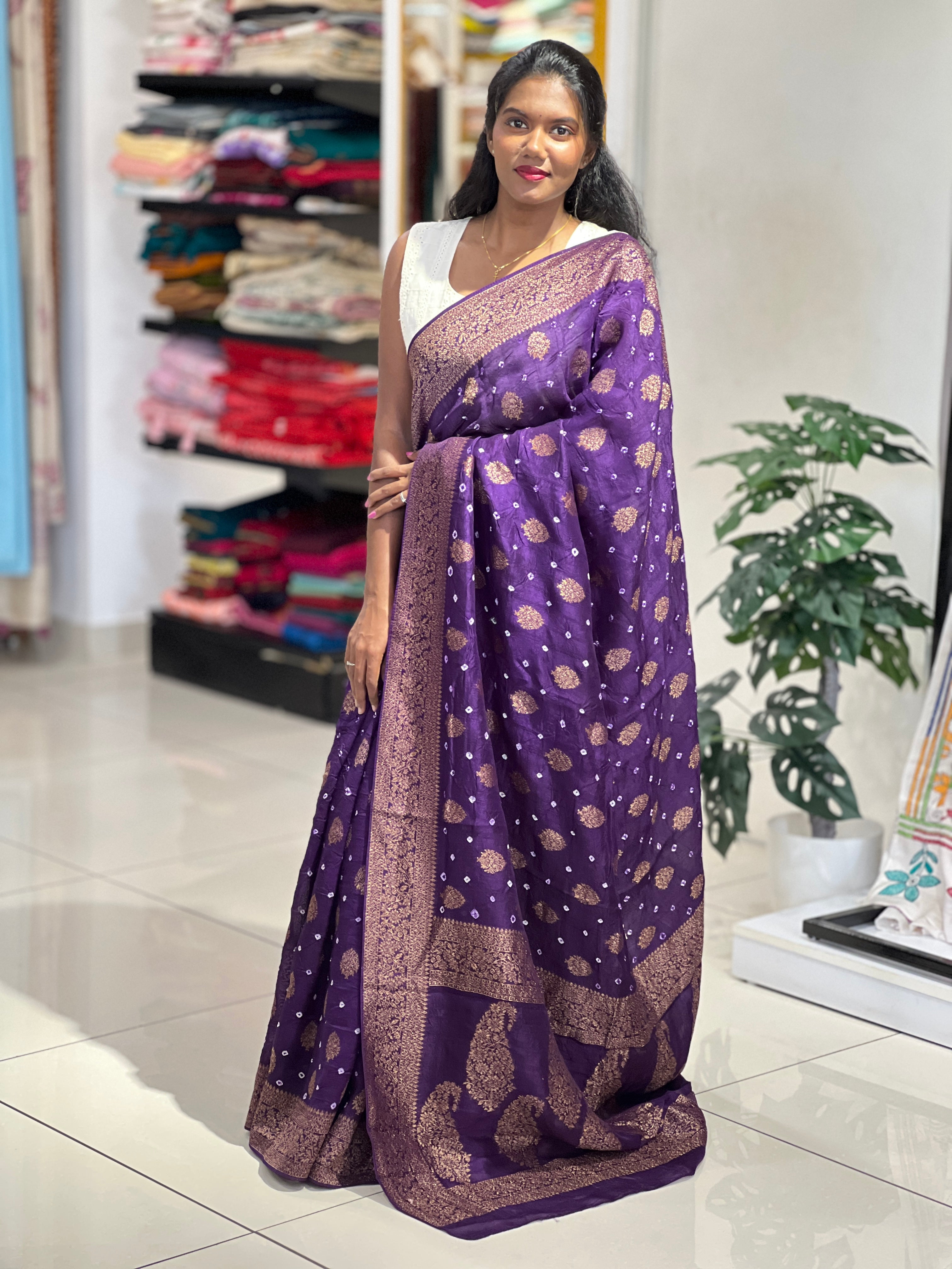 Banarasi & Bandhani Detailed Semi Tussar Saree | YNG1123