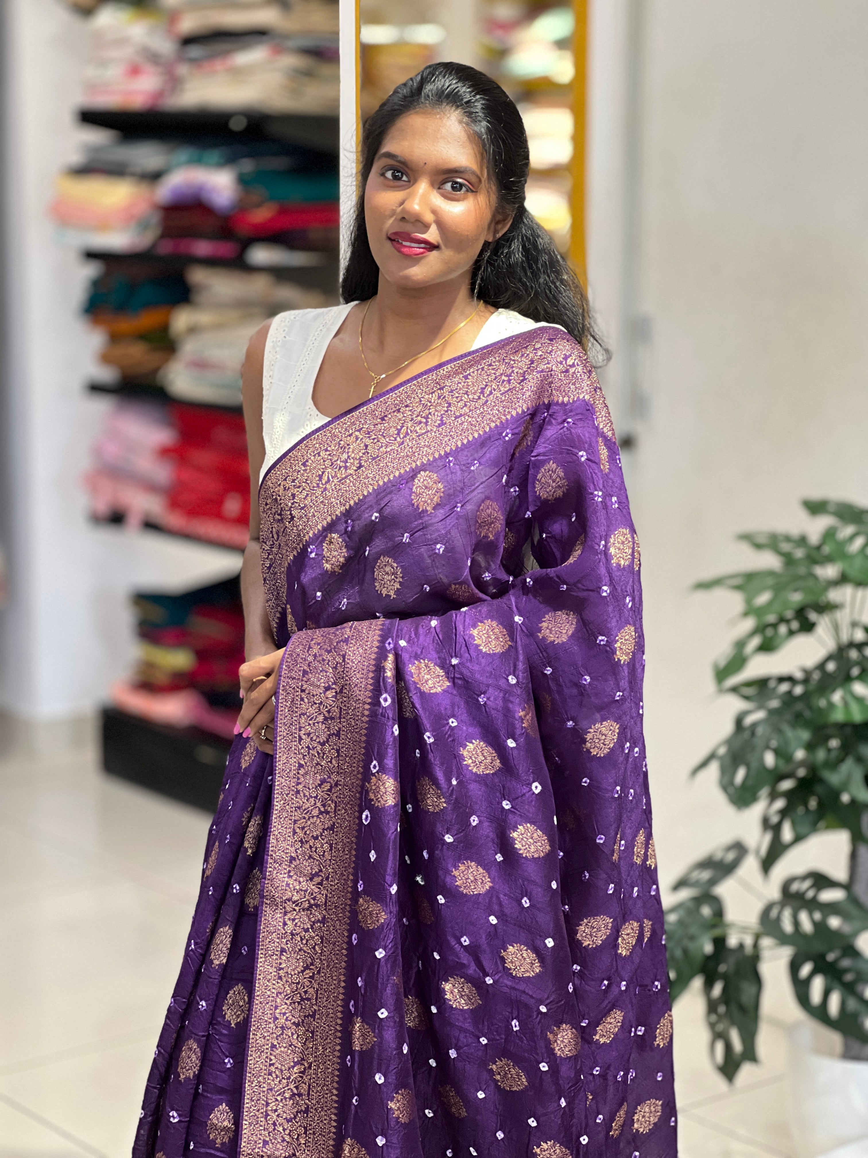 Banarasi & Bandhani Detailed Semi Tussar Saree | YNG1123