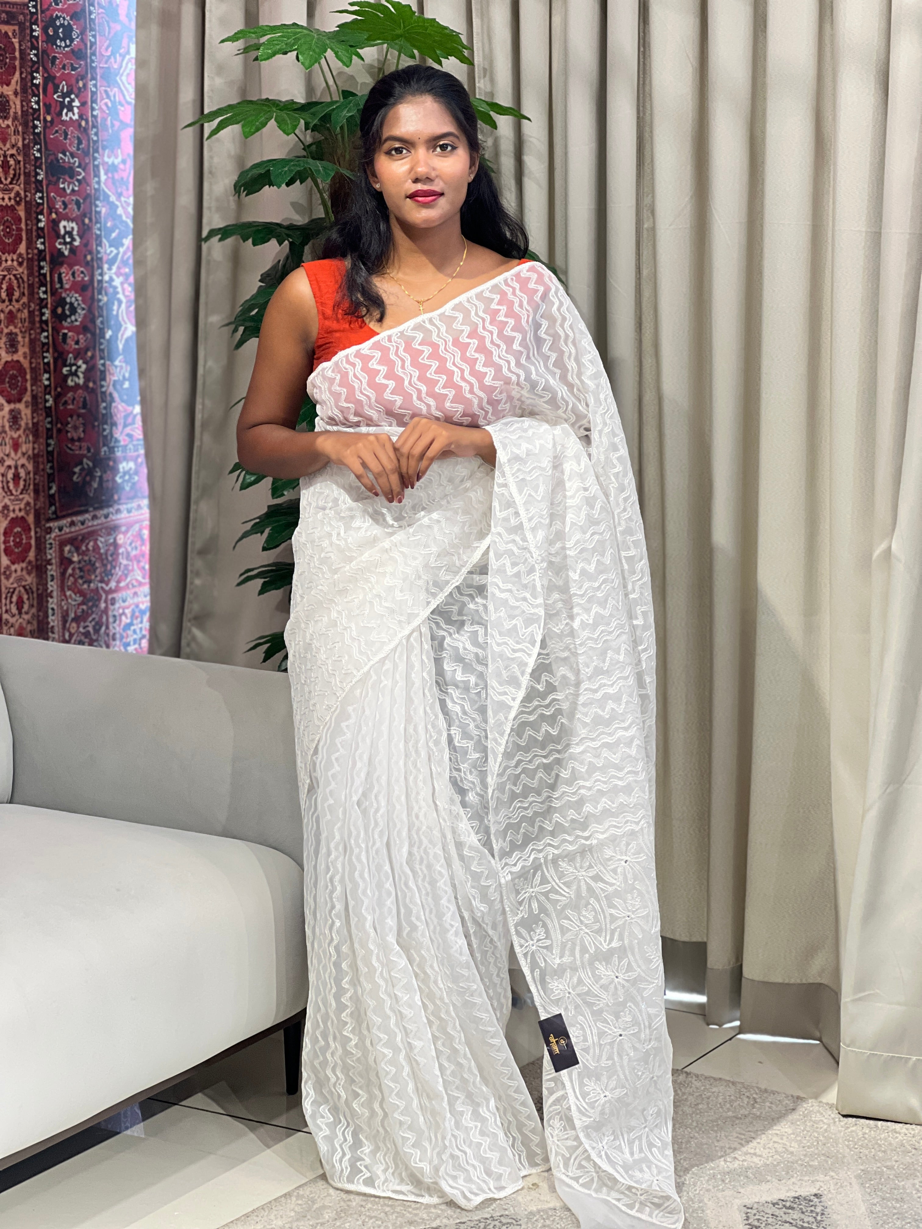Machine Embroidery Detailed Organza Saree | JSC150