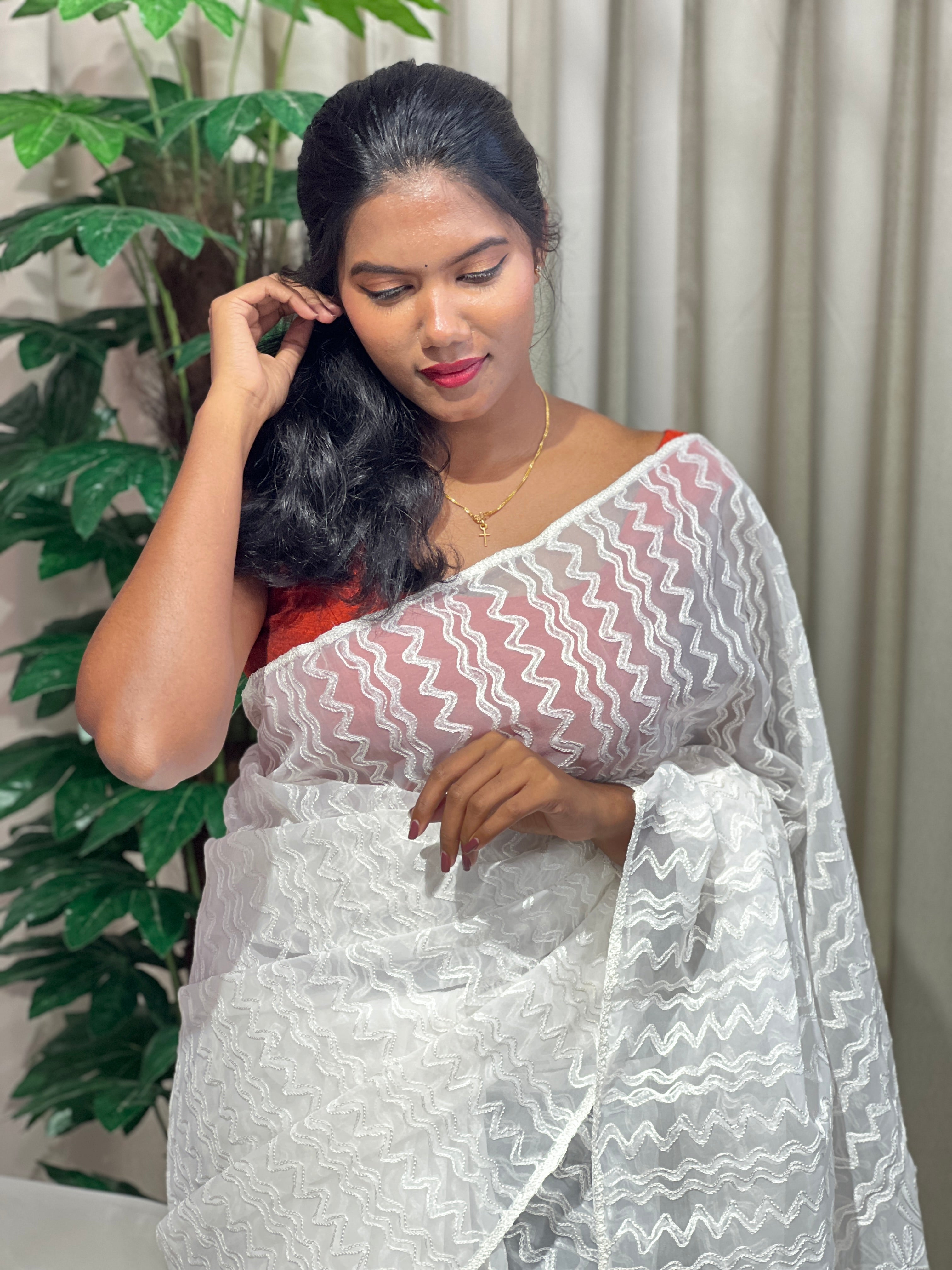 Machine Embroidery Detailed Organza Saree | JSC150