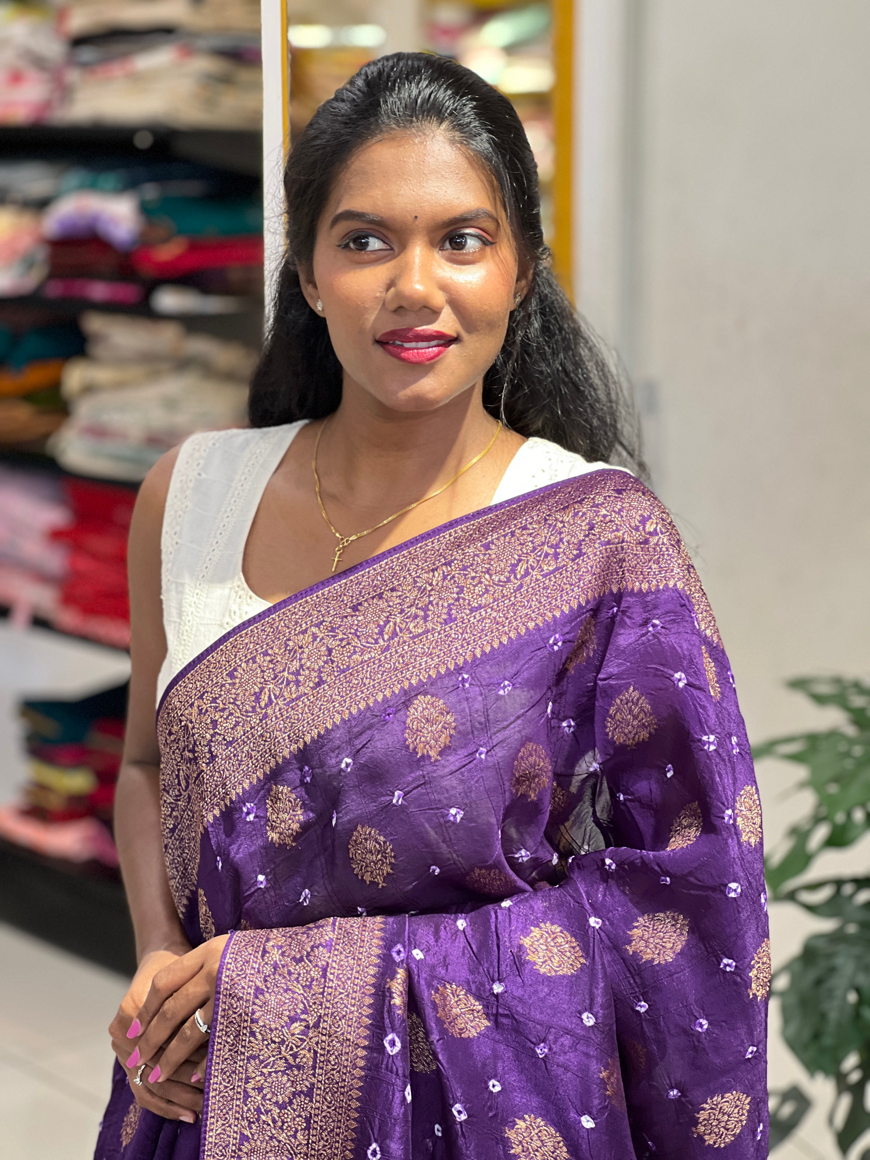 Banarasi & Bandhani Detailed Semi Tussar Saree | YNG1123