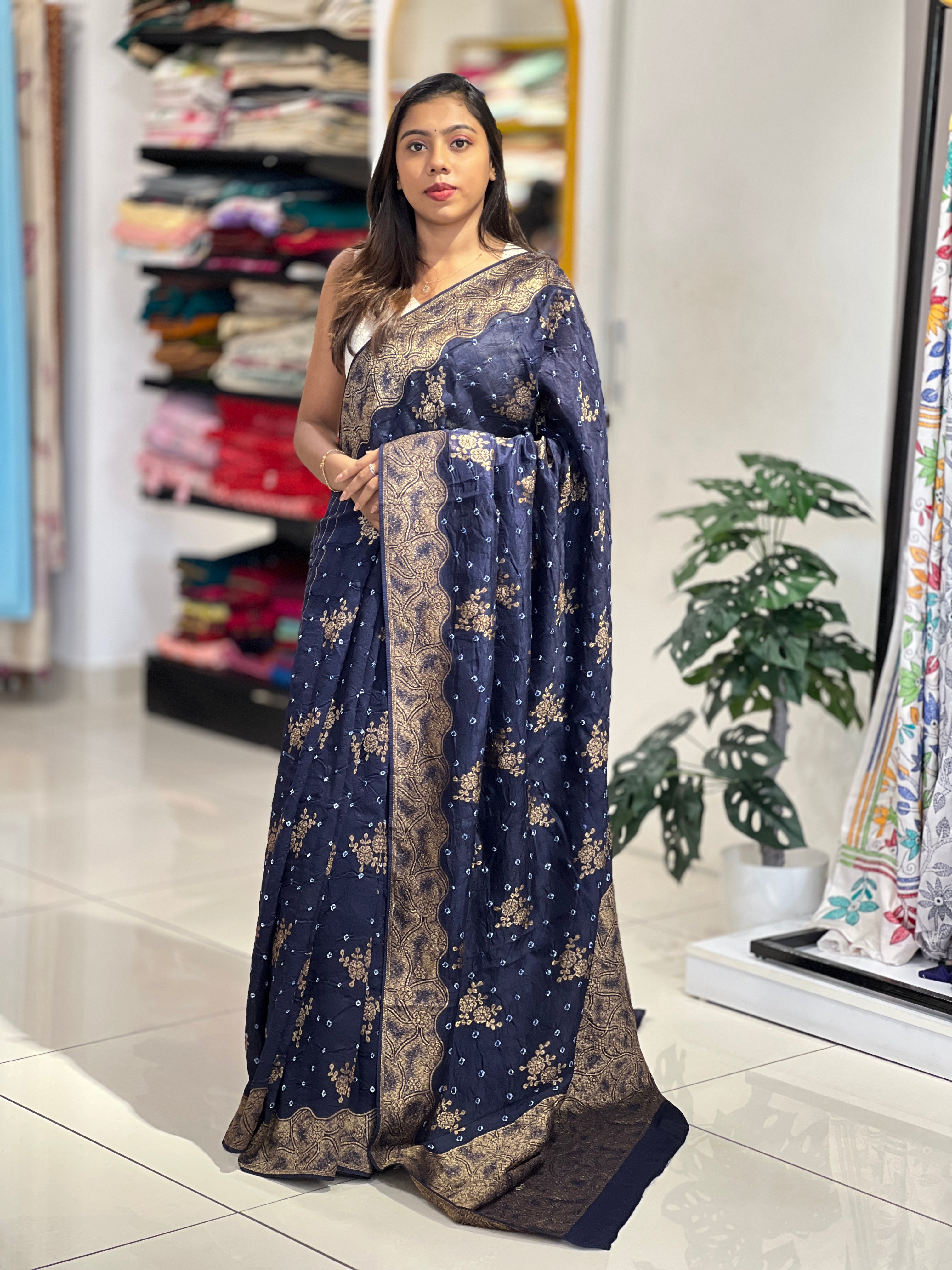 Banarasi & Bandhani Detailed Semi Tussar Saree | YNG1127