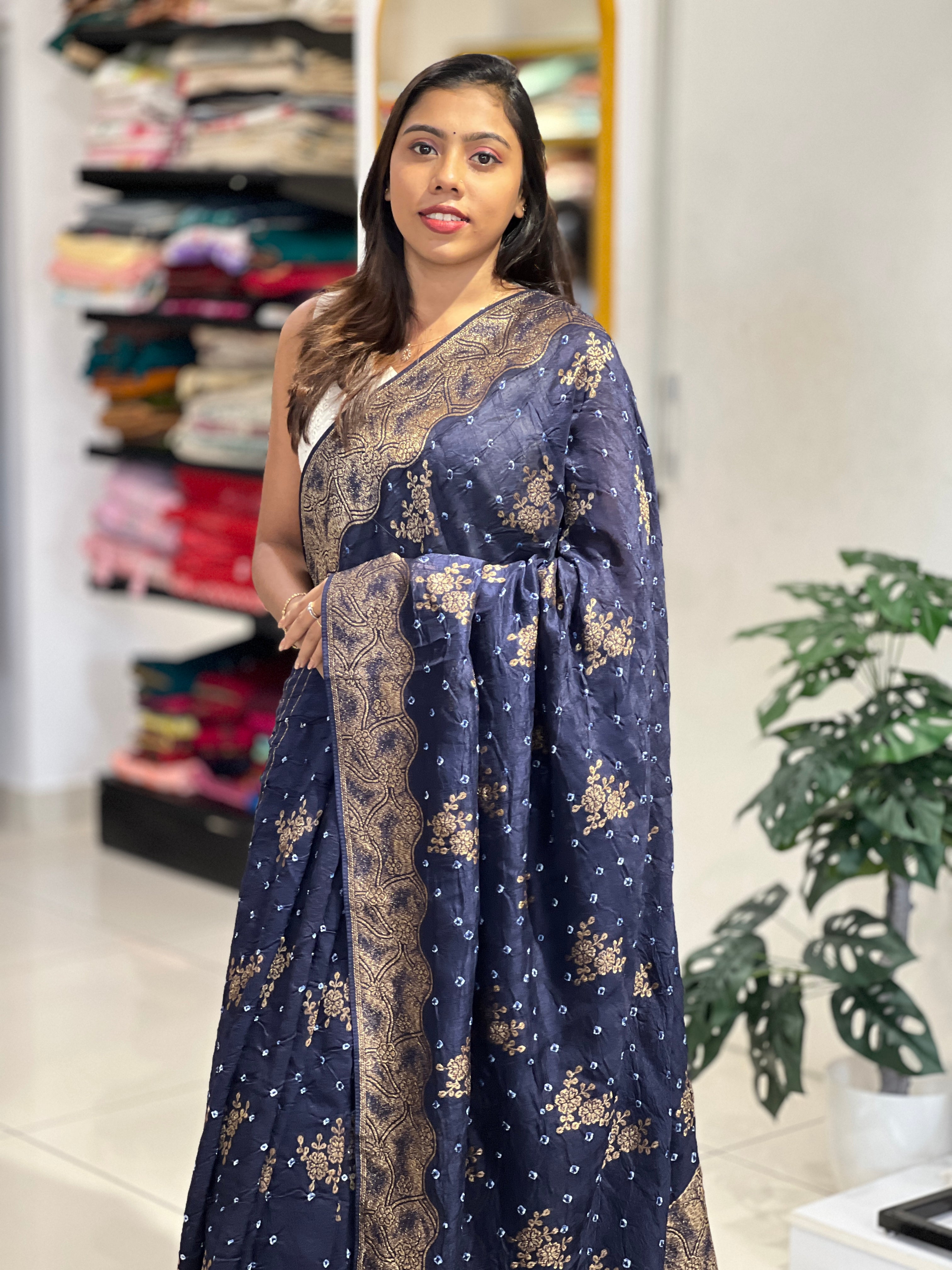 Banarasi & Bandhani Detailed Semi Tussar Saree | YNG1127