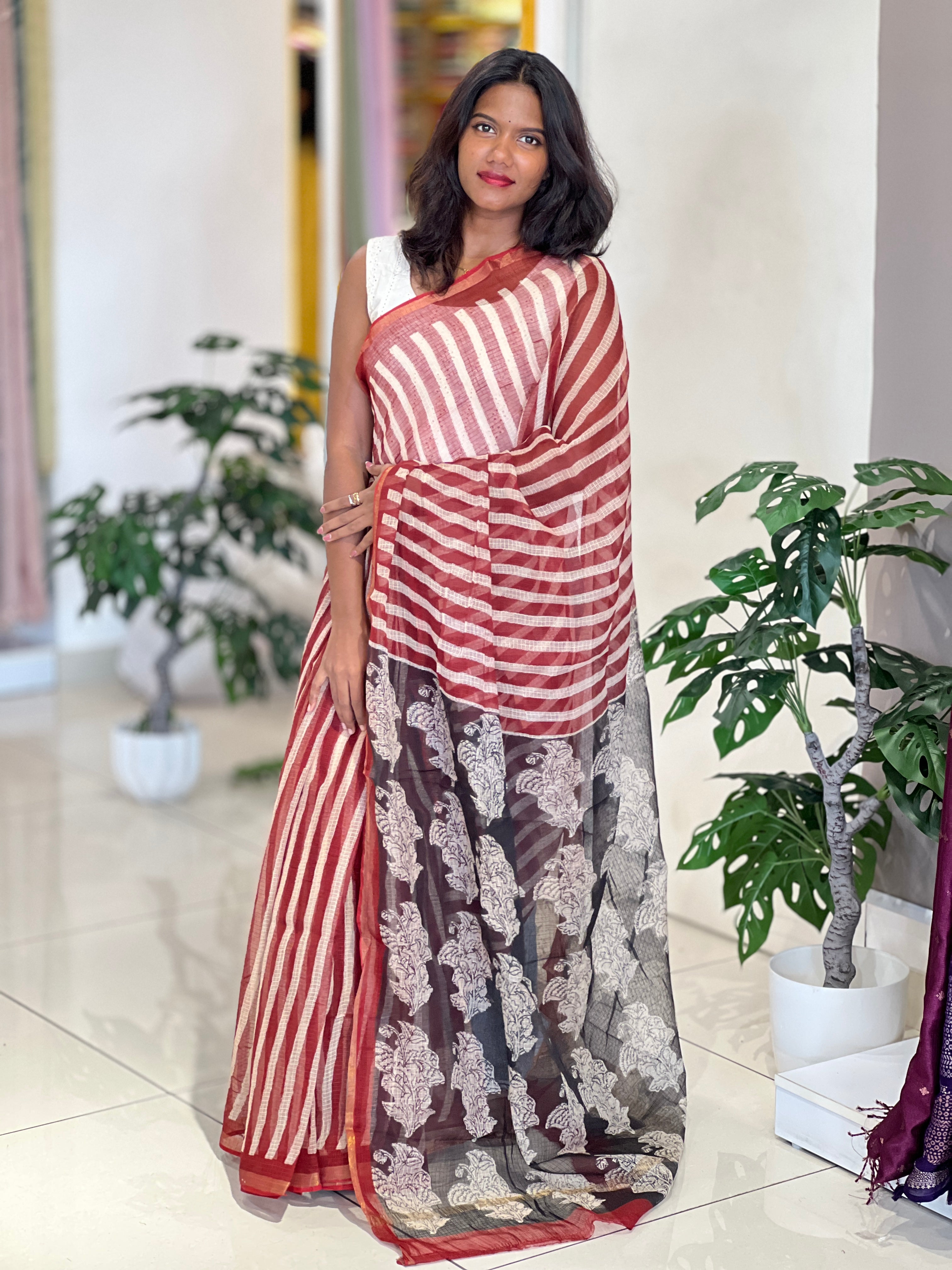 Floral Hand Block Printed Kota Saree | VFC605