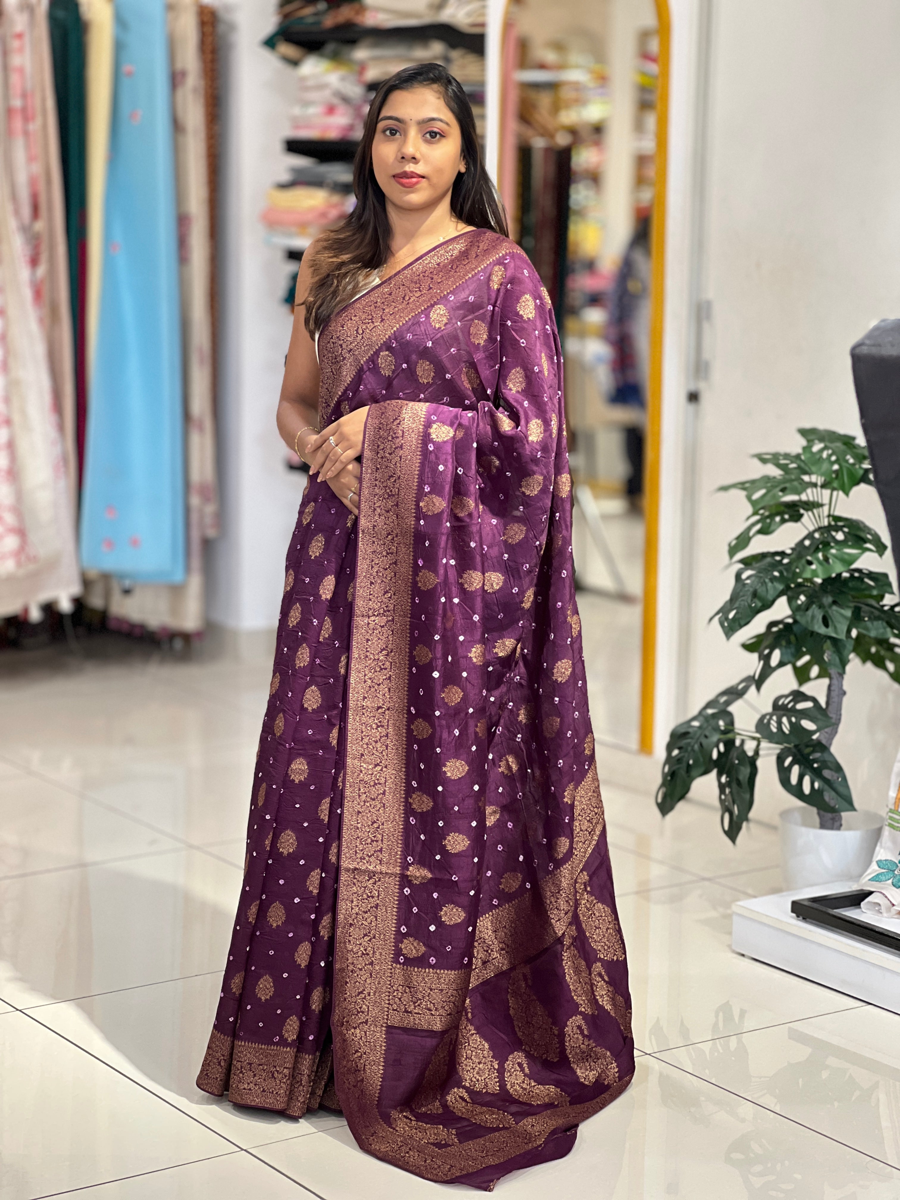 Banarasi & Bandhani Detailed Semi Tussar Saree | YNG1125