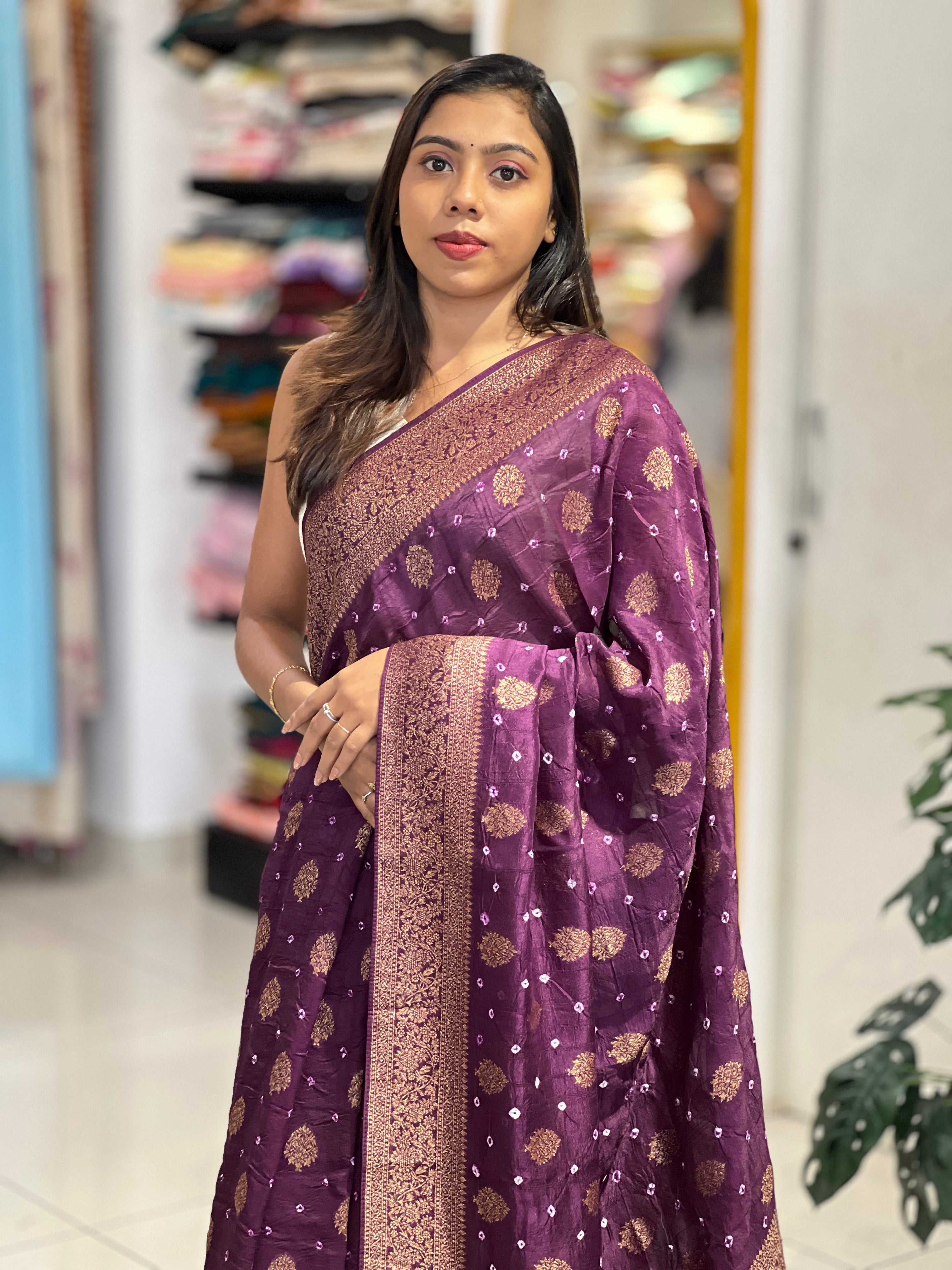 Banarasi & Bandhani Detailed Semi Tussar Saree | YNG1125