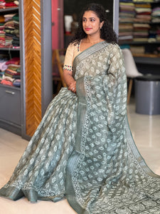 Printed Design Bhagalpuri Linen Saree | BLD258