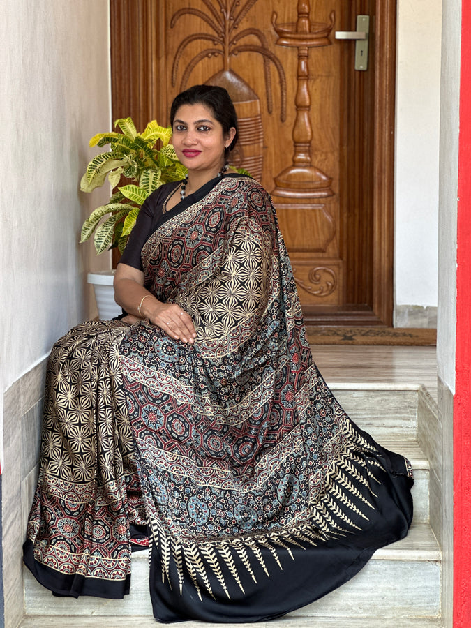 Ajrak Printed Modal Silk Sarees | TOT123