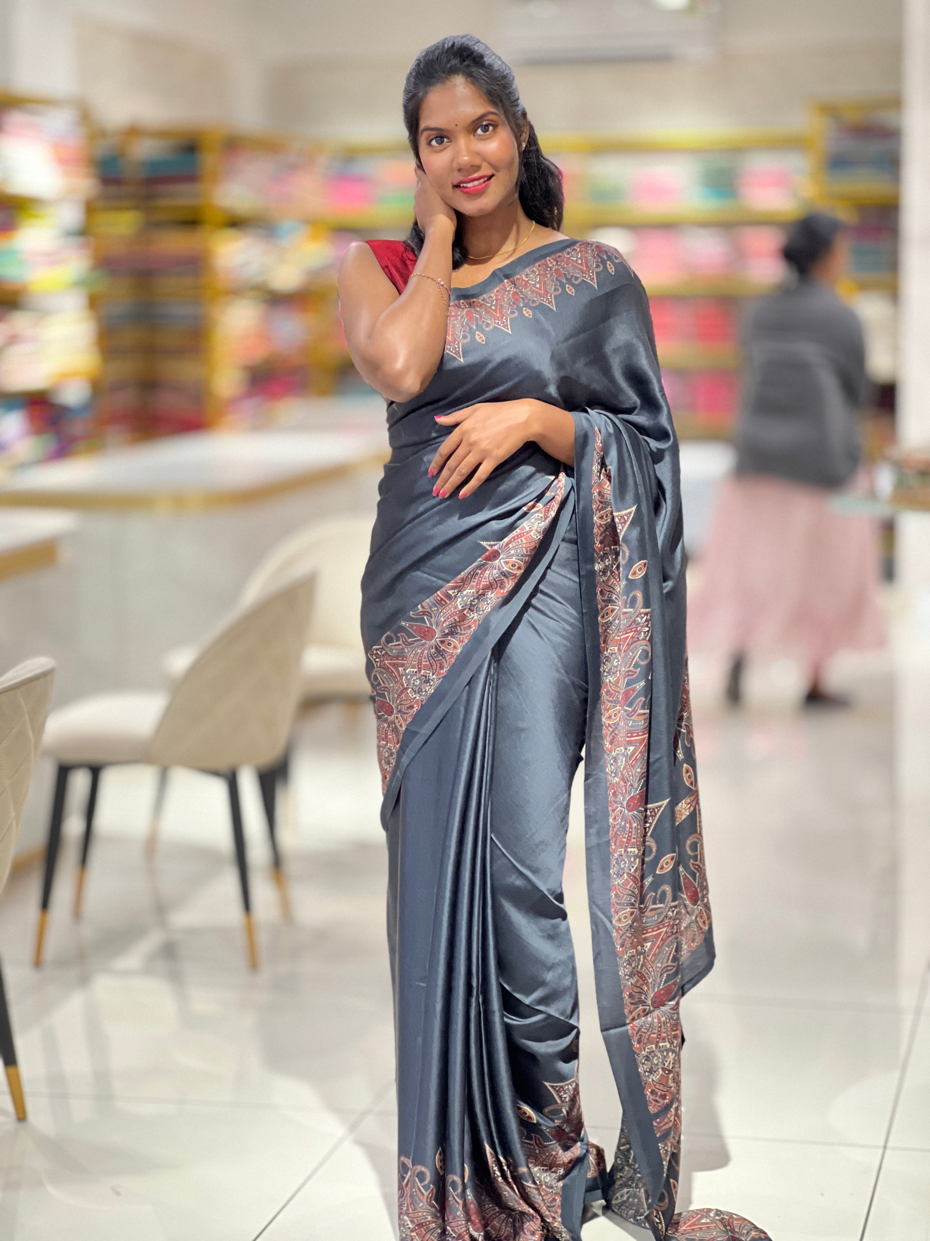 Printed Pattern Semi Modal Saree | HT112