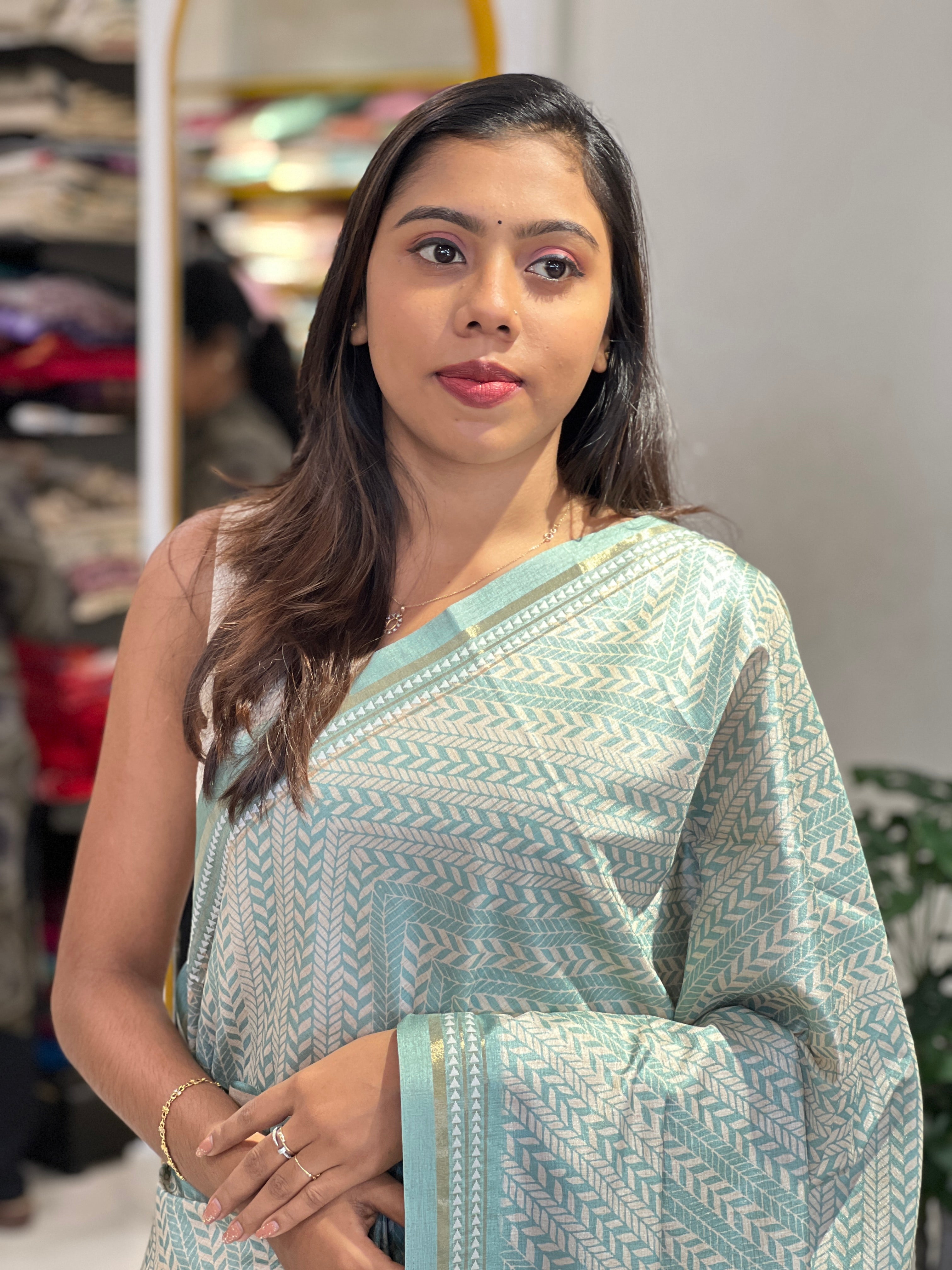 Geometric Printed Semi Tussar Saree | SSN448