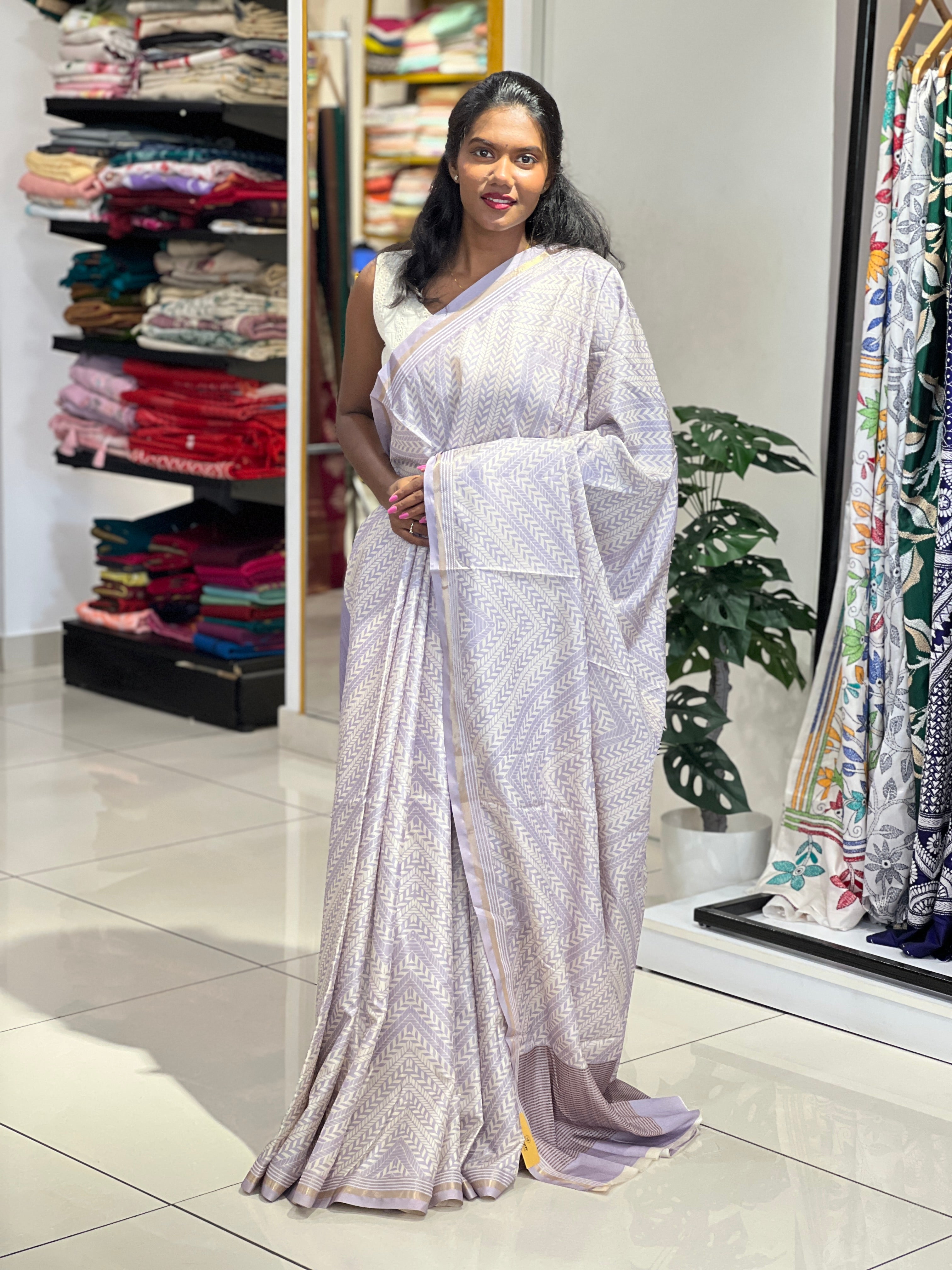 Geometric Printed Semi Tussar Saree | SSN449