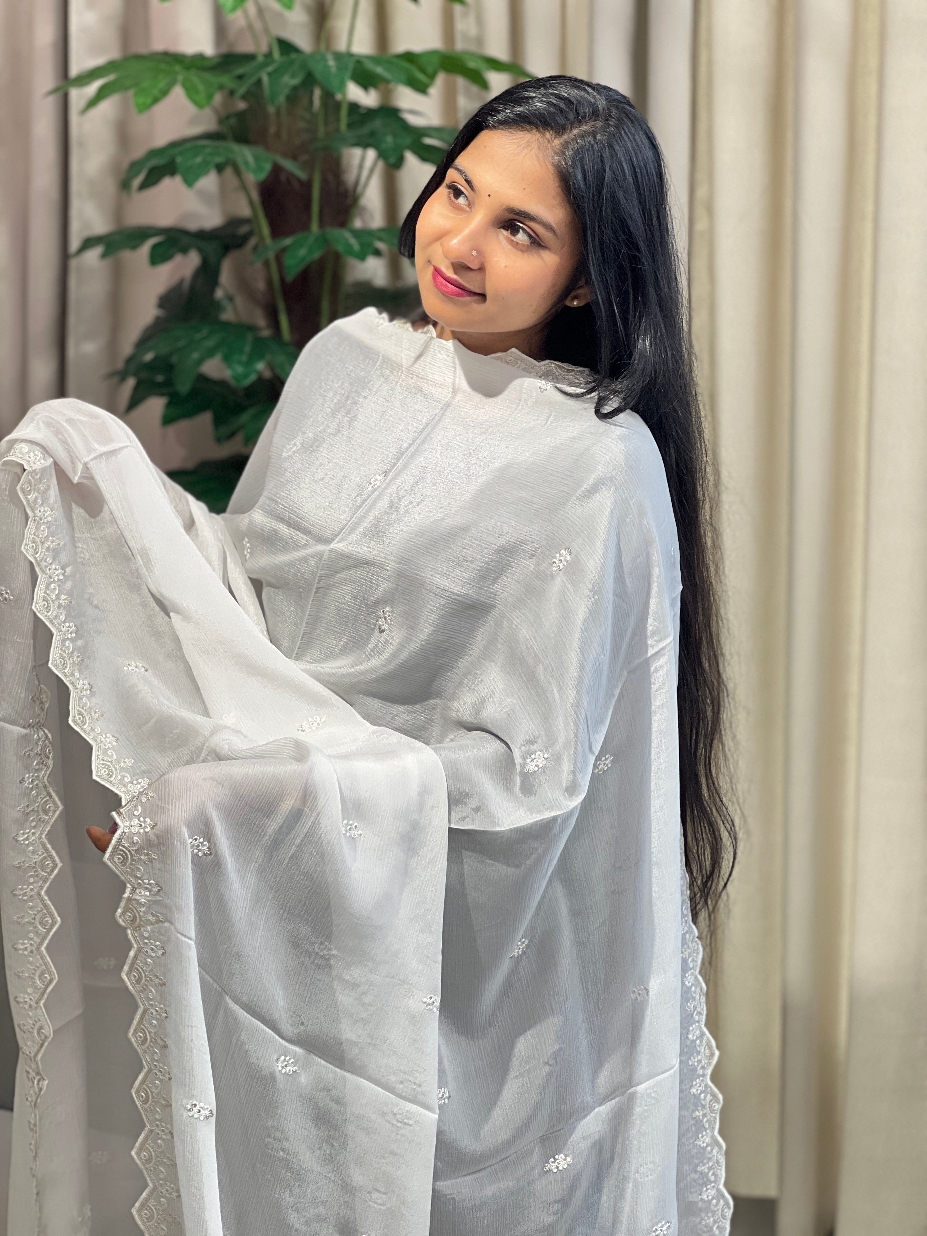 Machine Embroidery Detailed Chinon Dupatta | SNT104