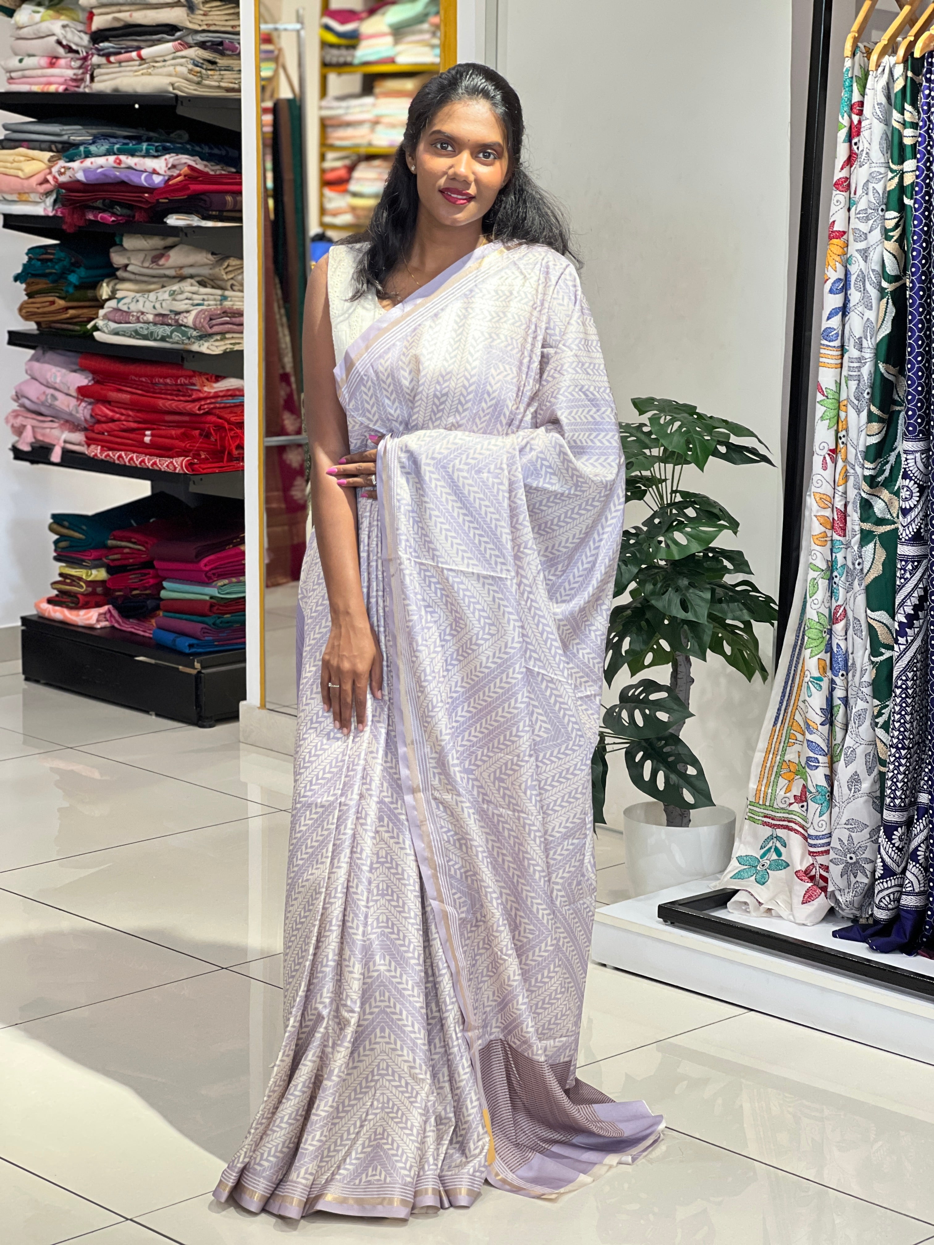 Geometric Printed Semi Tussar Saree | SSN449