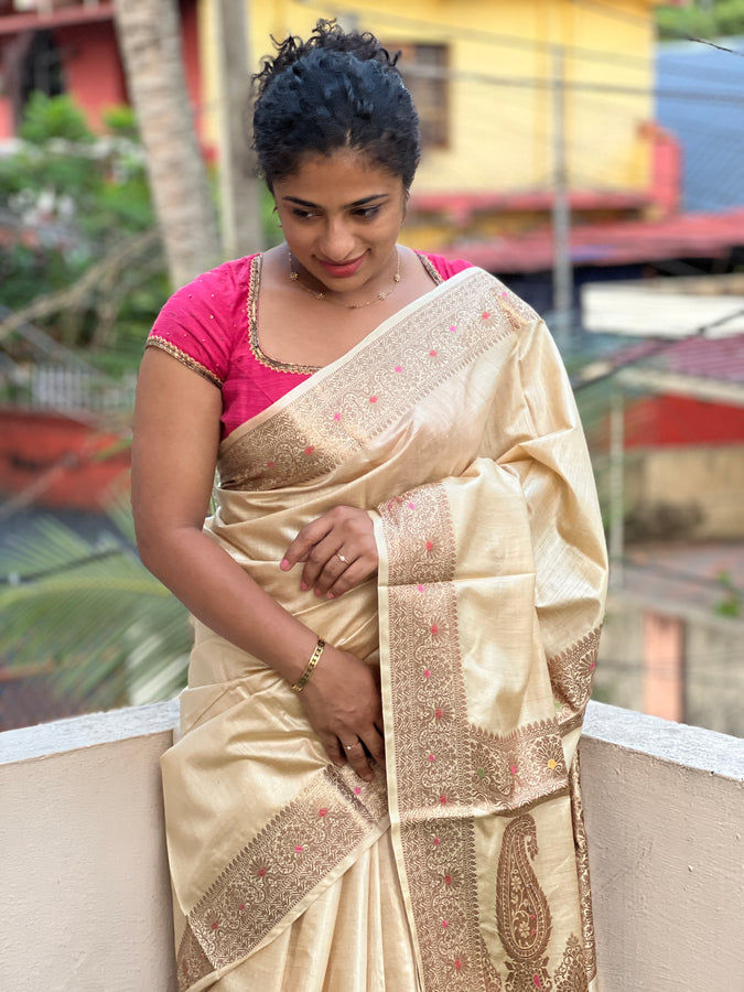 Zari Border Blended Tussar Saree | SK285