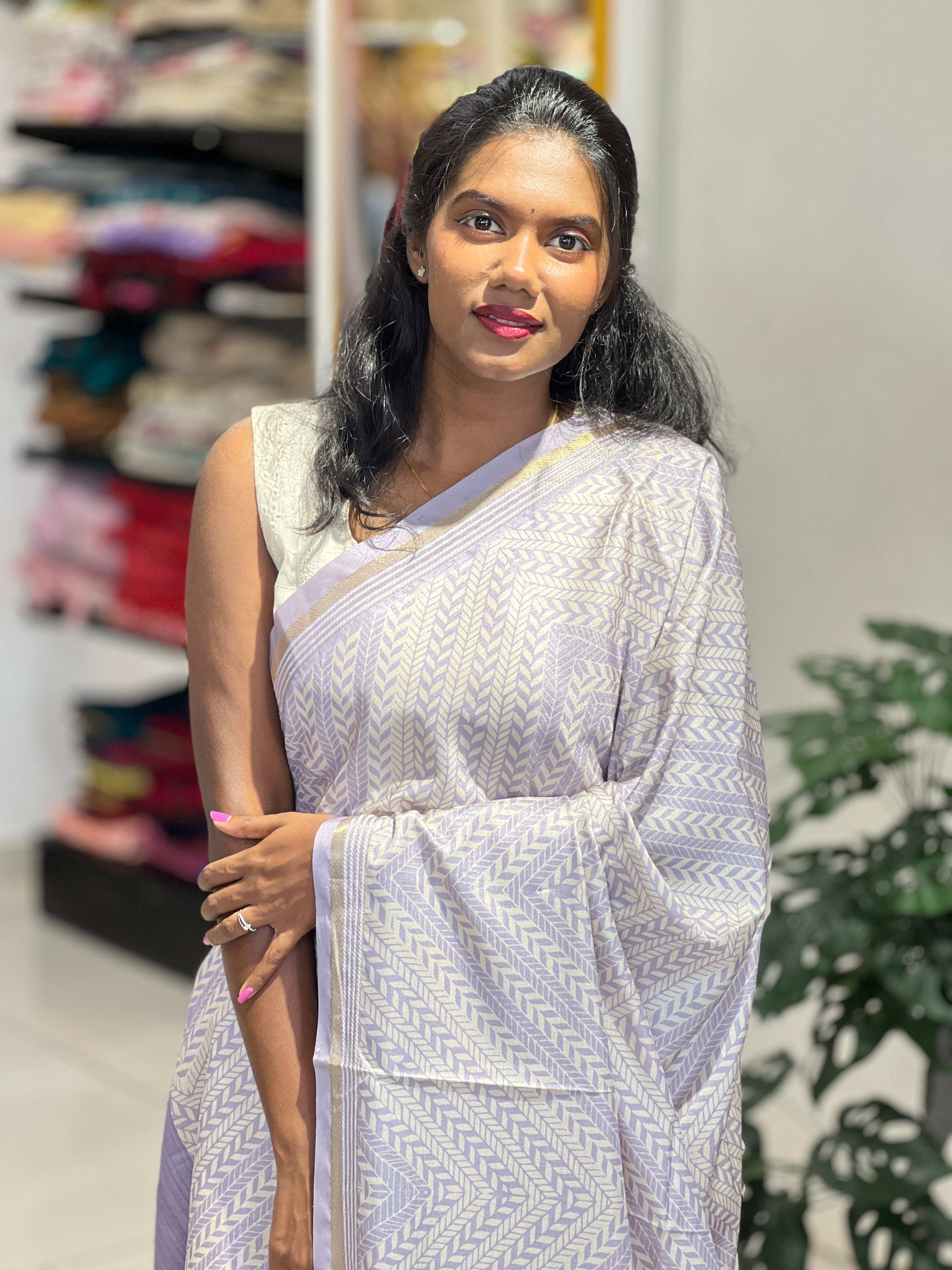 Geometric Printed Semi Tussar Saree | SSN449